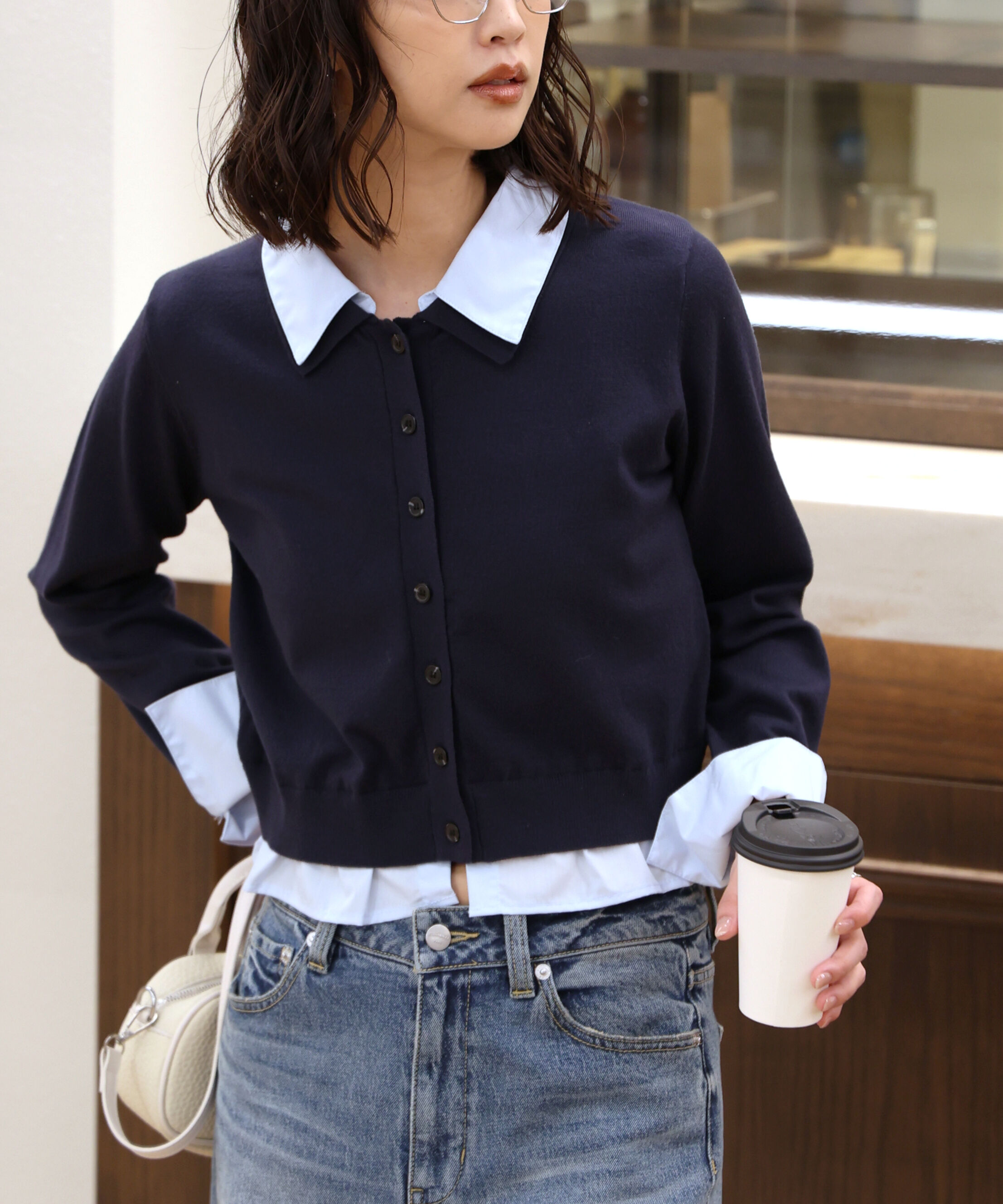  「シャツフェイクレイヤードポロカーディガン」|ニット・セーター|