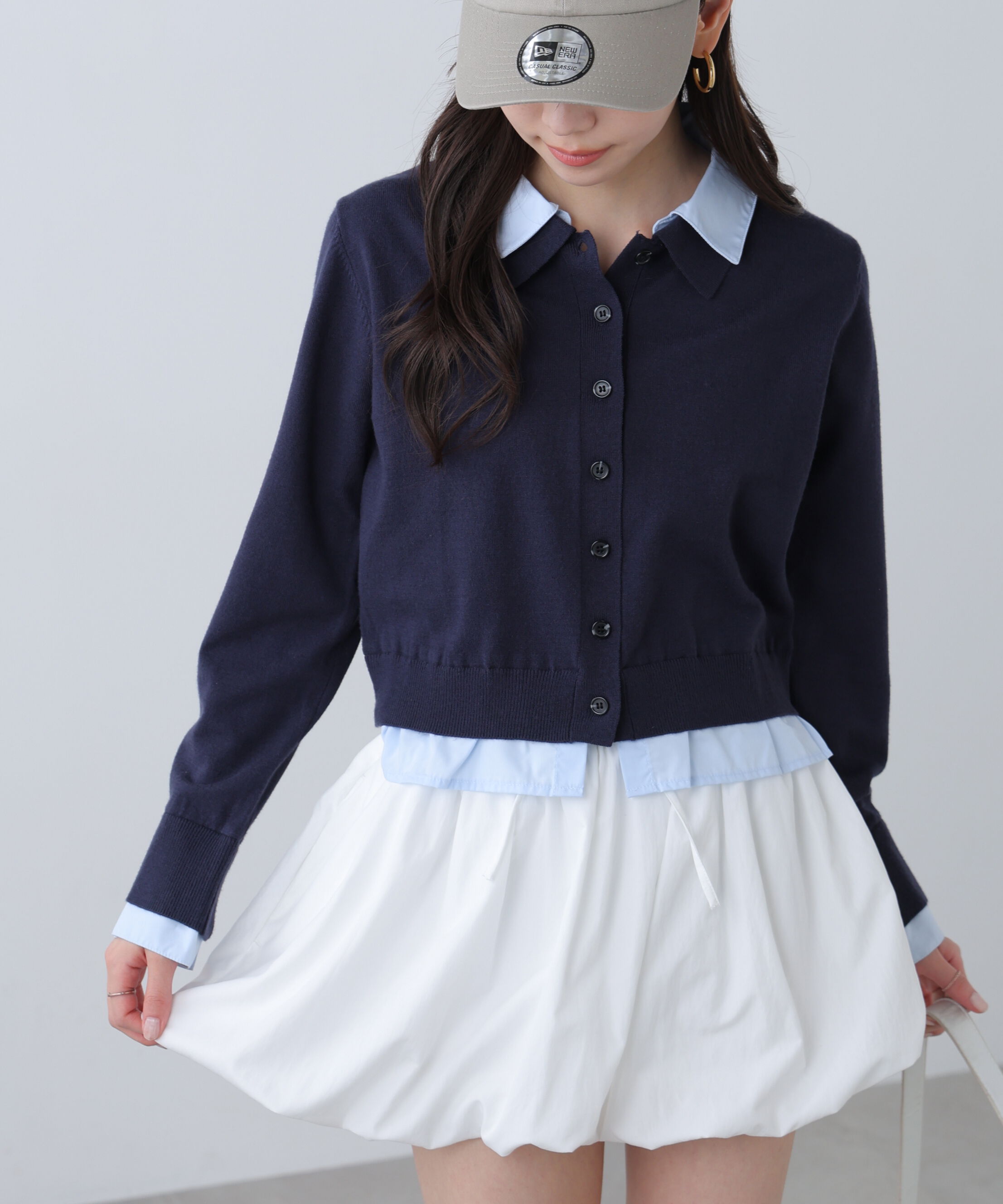  「シャツフェイクレイヤードポロカーディガン」|ニット・セーター|