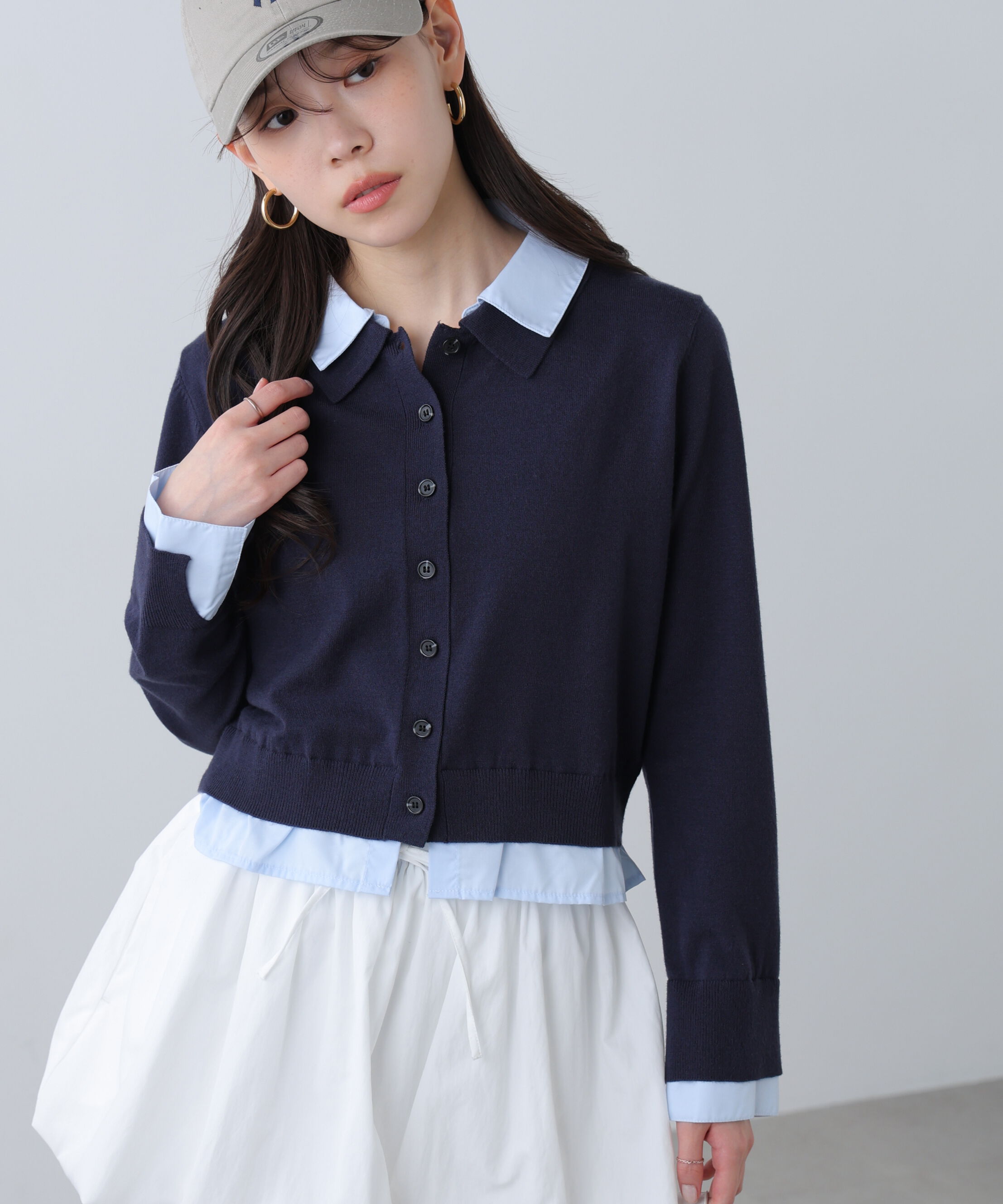  「シャツフェイクレイヤードポロカーディガン」|ニット・セーター|