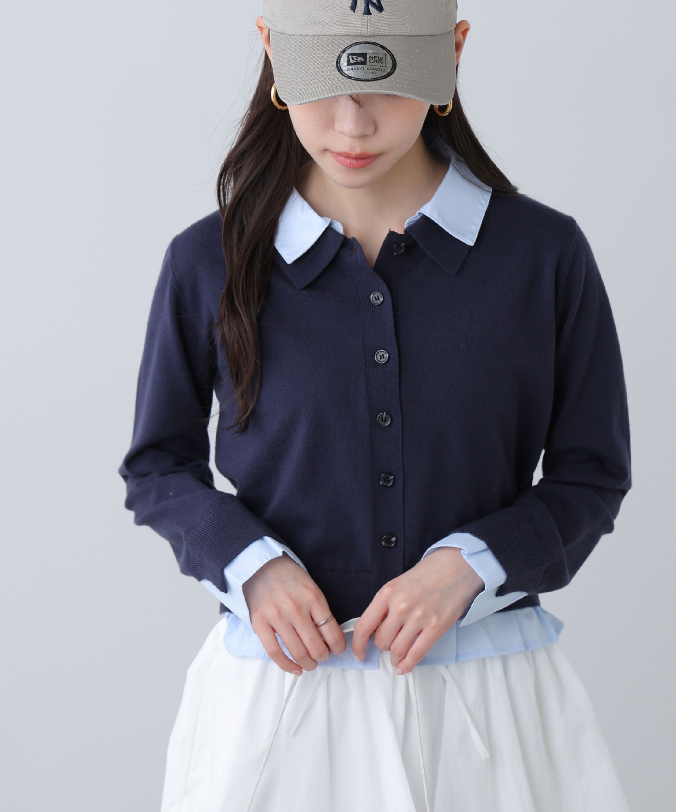  「シャツフェイクレイヤードポロカーディガン」|ニット・セーター|