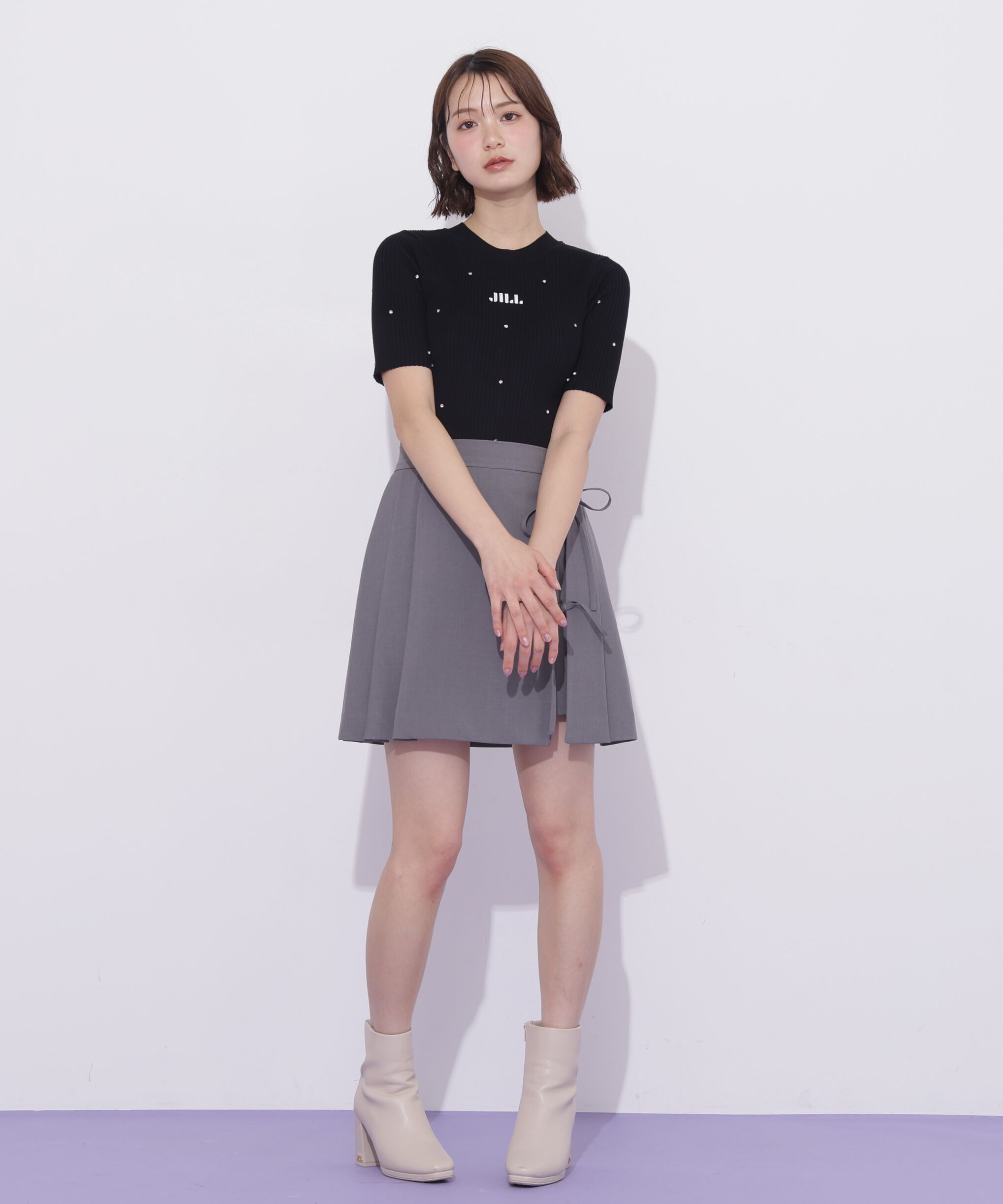  「半袖ビジューコンパクトニット」|ニット・セーター|