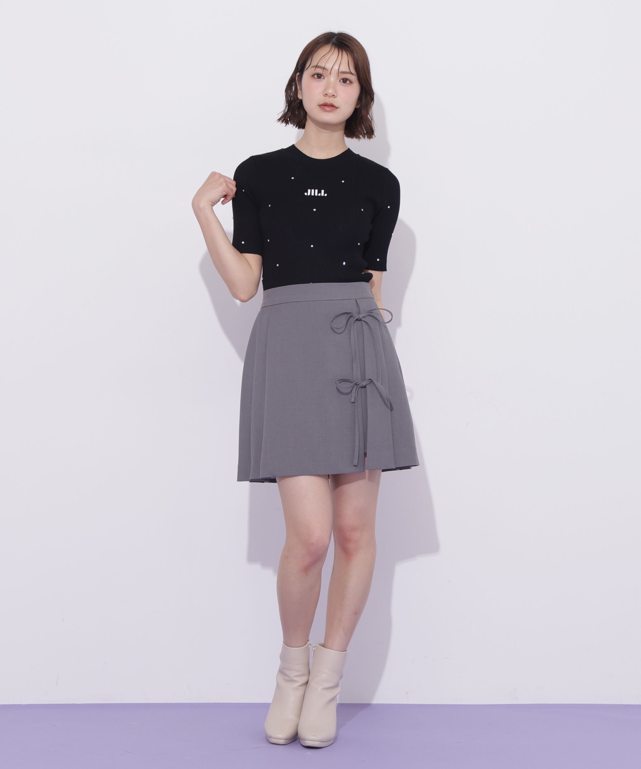  「半袖ビジューコンパクトニット」|ニット・セーター|