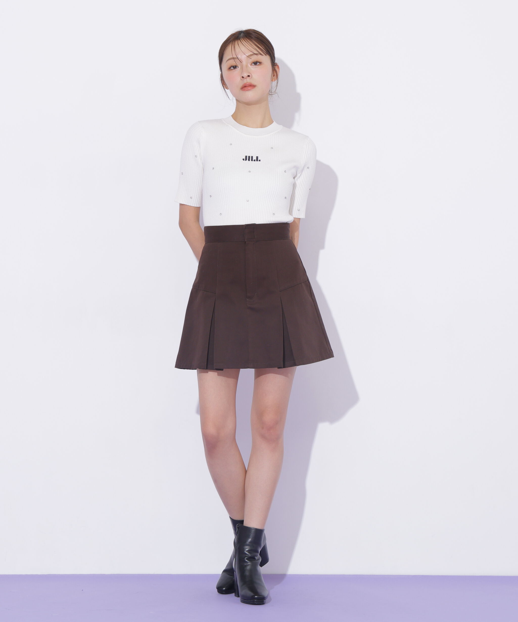  「半袖ビジューコンパクトニット」|ニット・セーター|