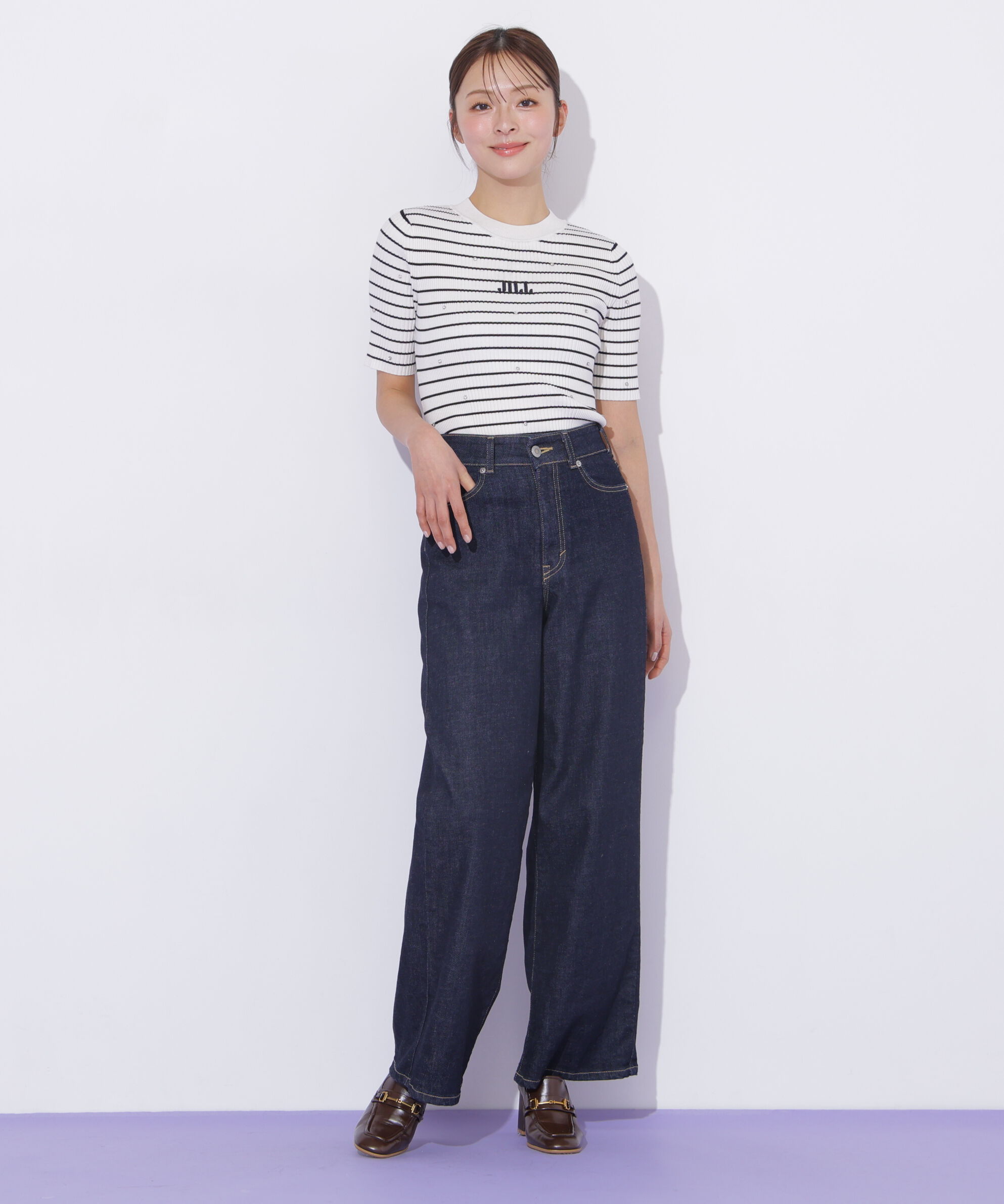  「半袖ビジューコンパクトニット」|ニット・セーター|