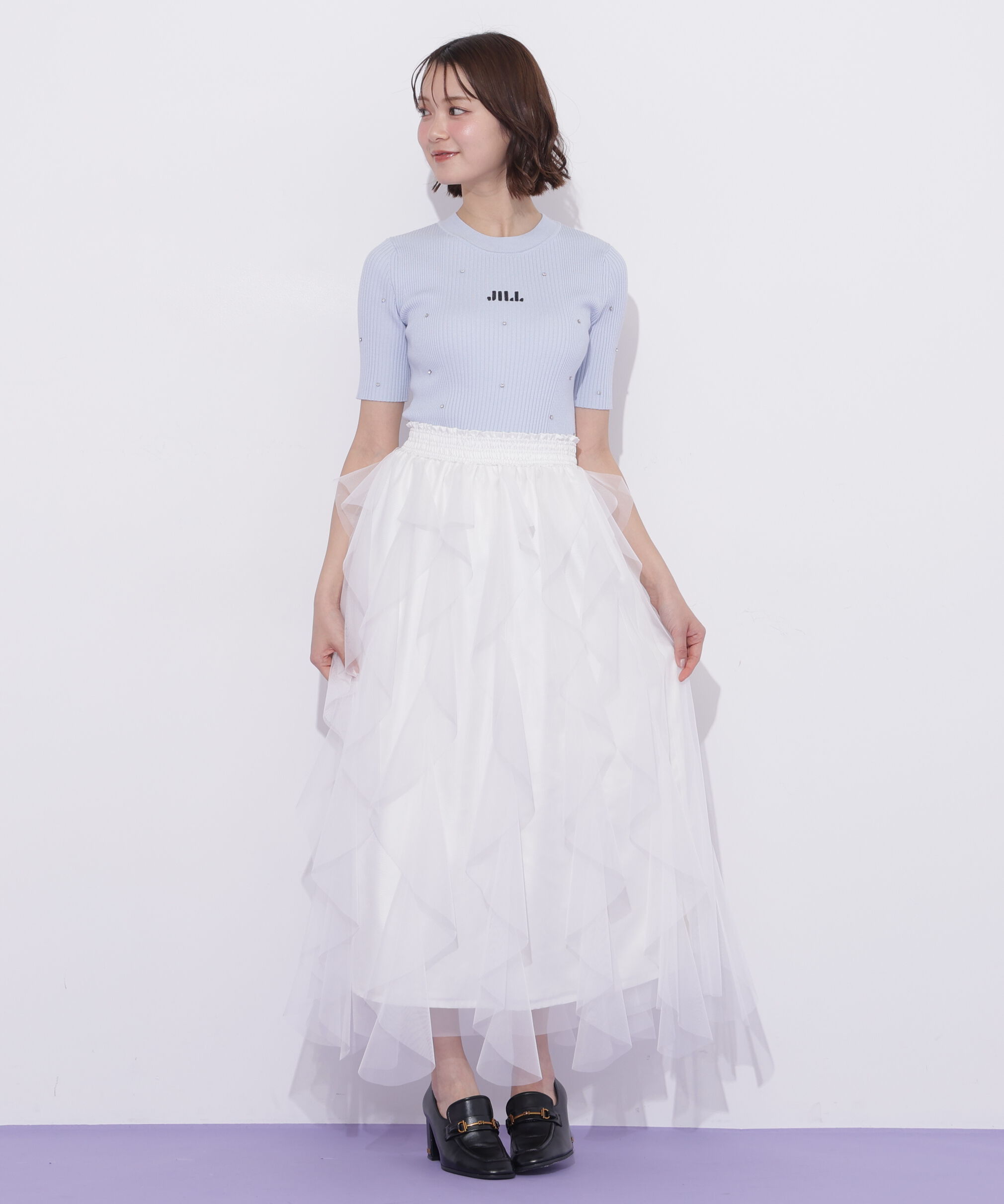  「半袖ビジューコンパクトニット」|ニット・セーター|