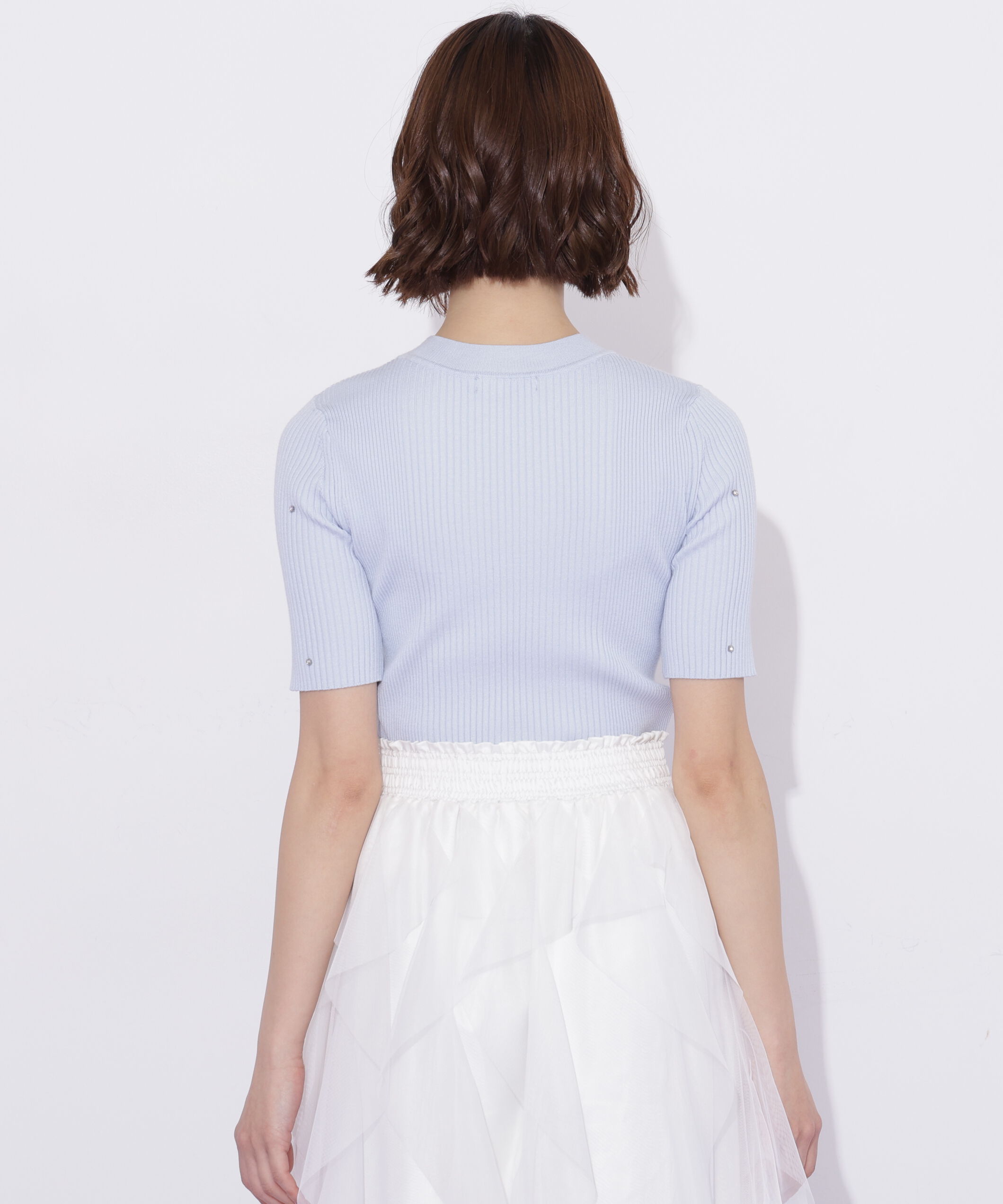  「半袖ビジューコンパクトニット」|ニット・セーター|