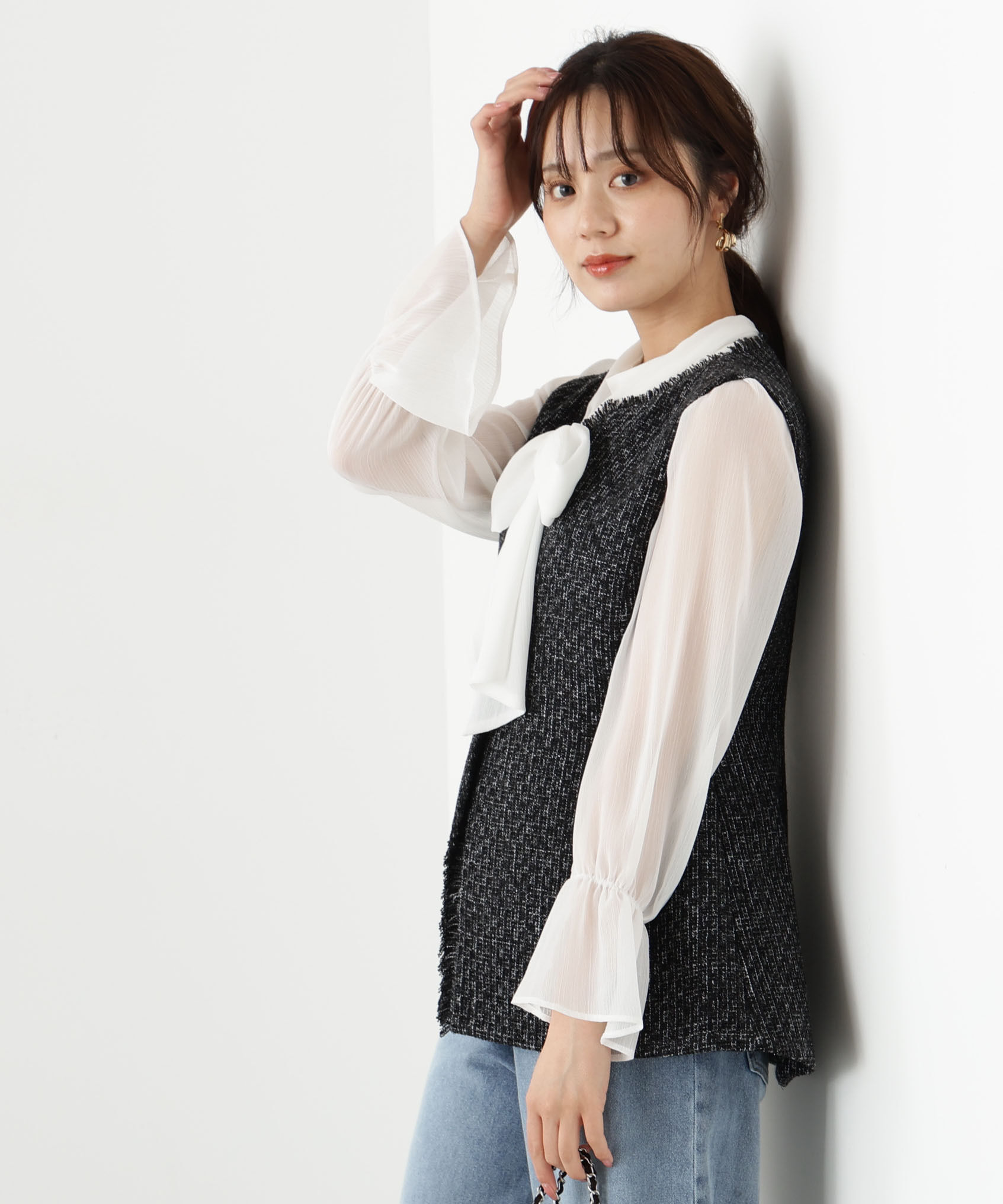 PROPORTION BODY DRESSING「＜ウォッシャブル＞ビッグリボン楊柳ブラウス 25AW」|シャツ・ブラウス|