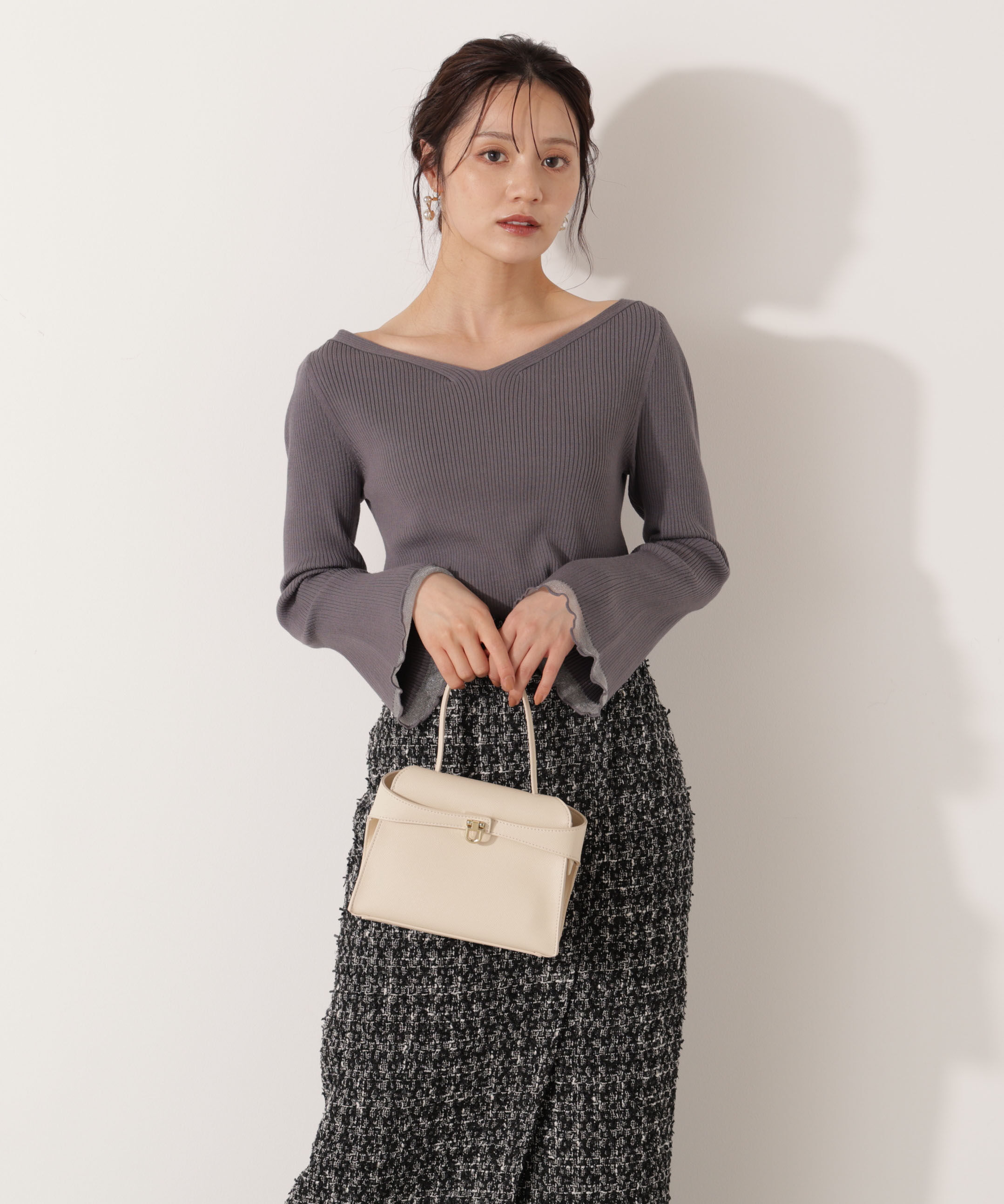 PROPORTION BODY DRESSING「＜ハンドウォッシャブル＞ハートネック部分シアースリーブニット 25AW」|ニット・セーター|