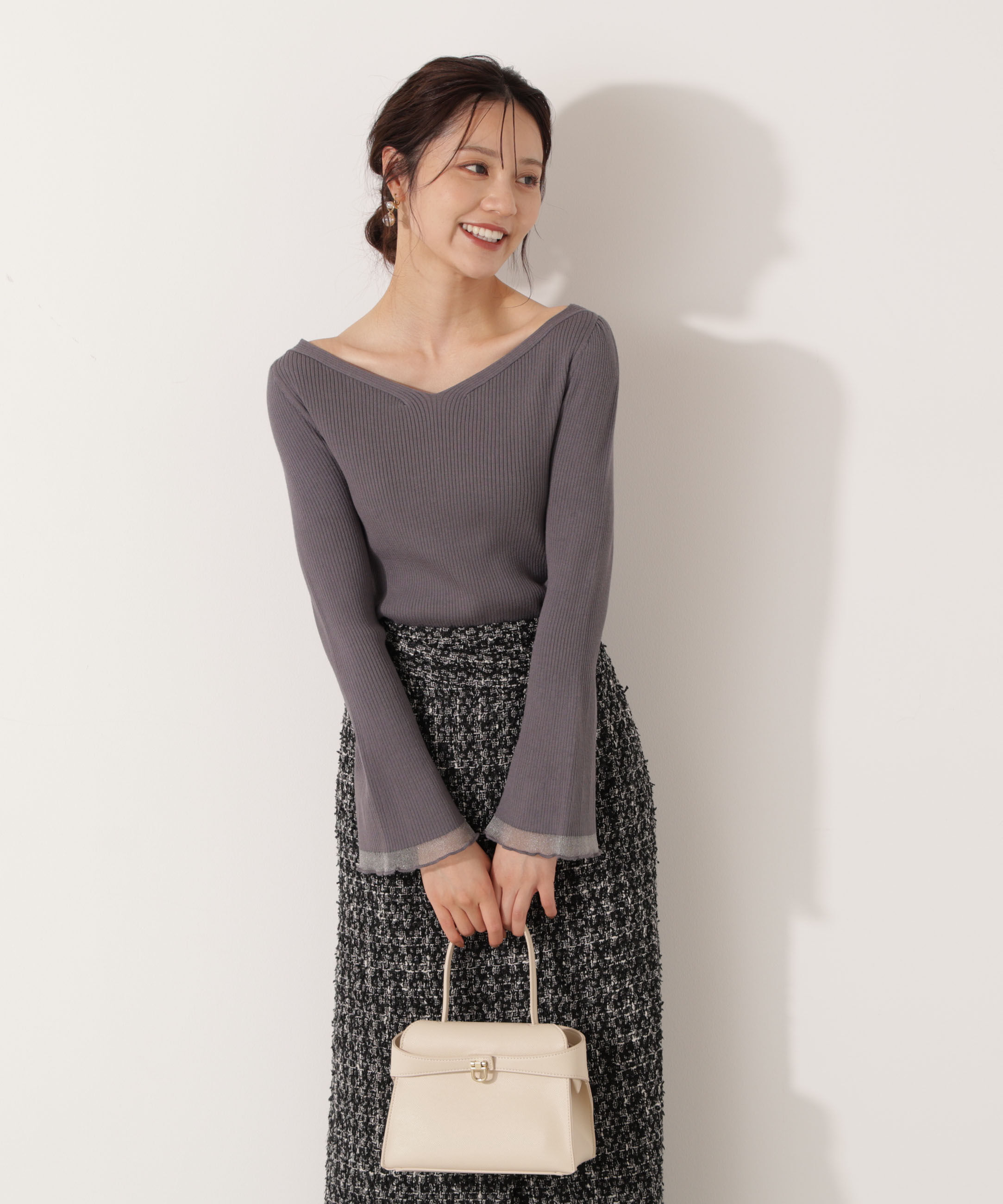 PROPORTION BODY DRESSING「＜ハンドウォッシャブル＞ハートネック部分シアースリーブニット 25AW」|ニット・セーター|