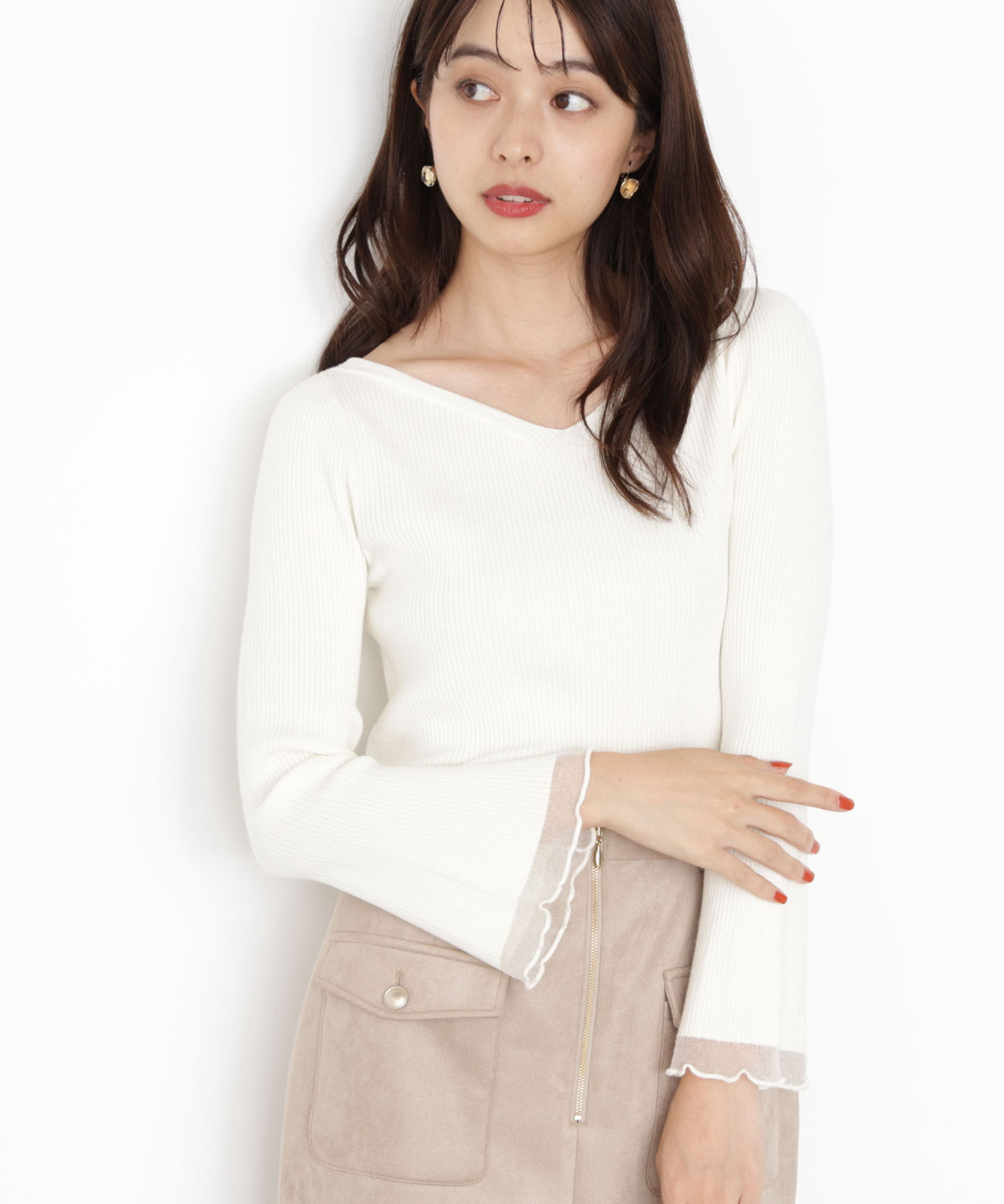 PROPORTION BODY DRESSING「＜ハンドウォッシャブル＞ハートネック部分シアースリーブニット 25AW」|ニット・セーター|