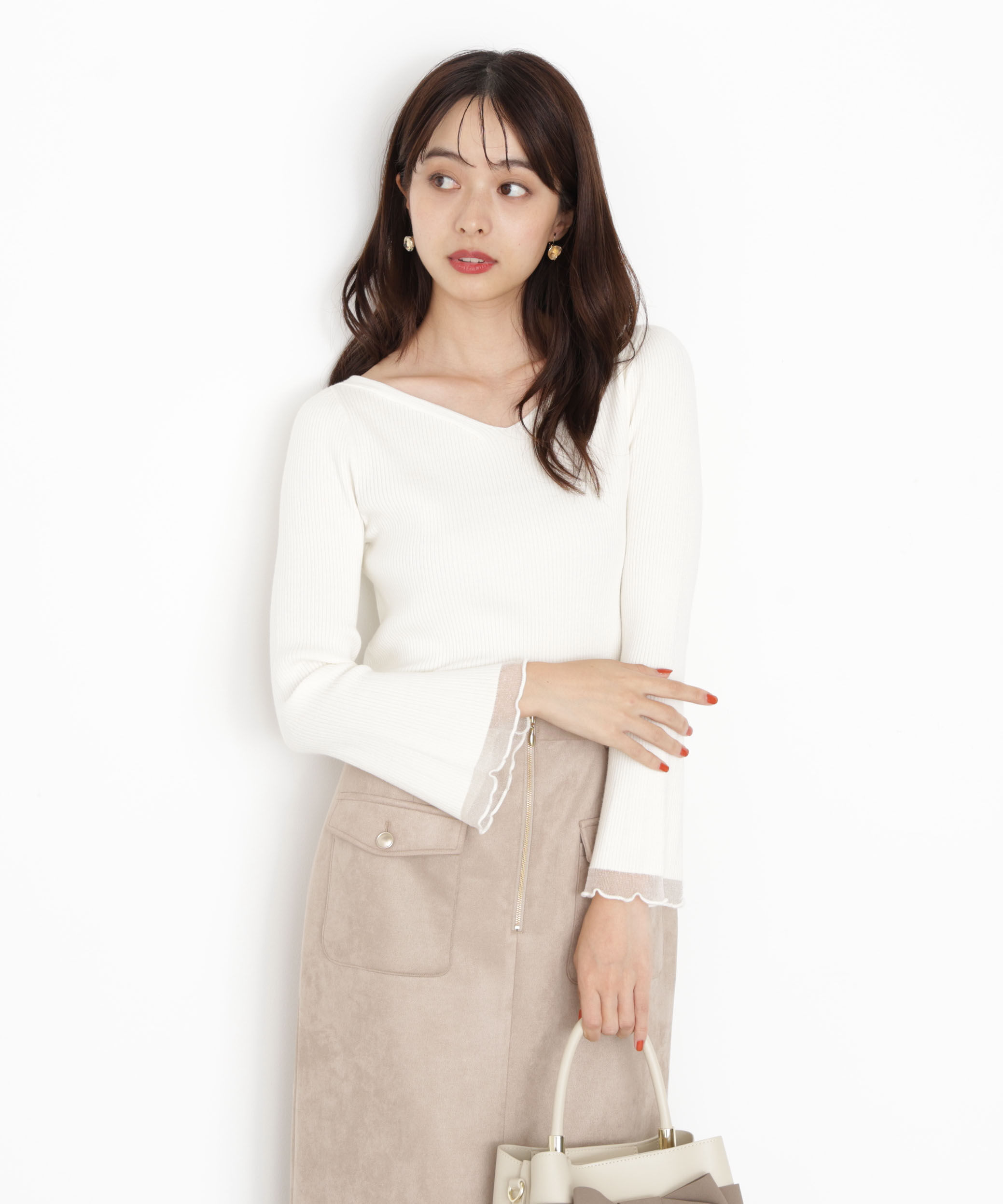 PROPORTION BODY DRESSING「＜ハンドウォッシャブル＞ハートネック部分シアースリーブニット 25AW」|ニット・セーター|