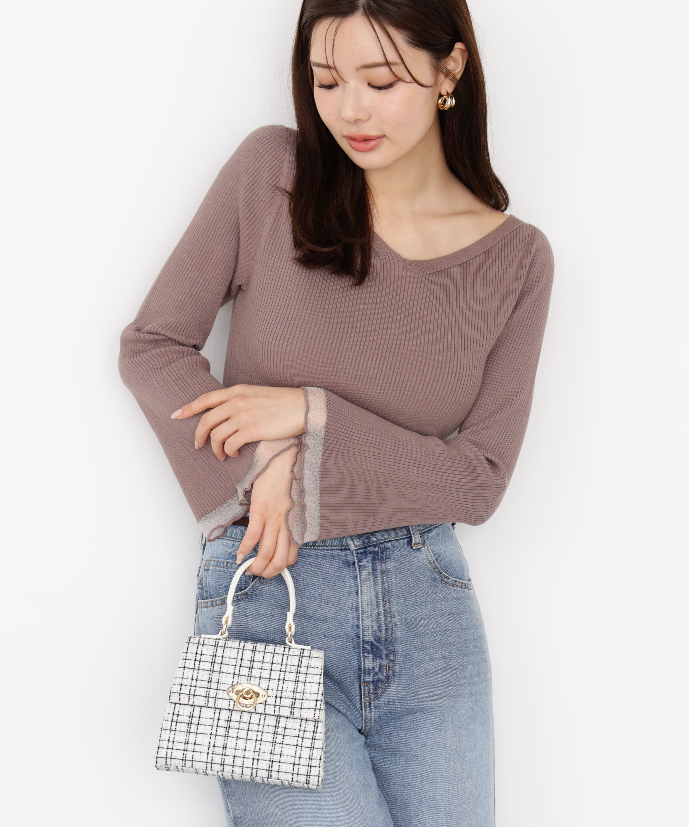 PROPORTION BODY DRESSING「＜ハンドウォッシャブル＞ハートネック部分シアースリーブニット 25AW」|ニット・セーター|モカ1