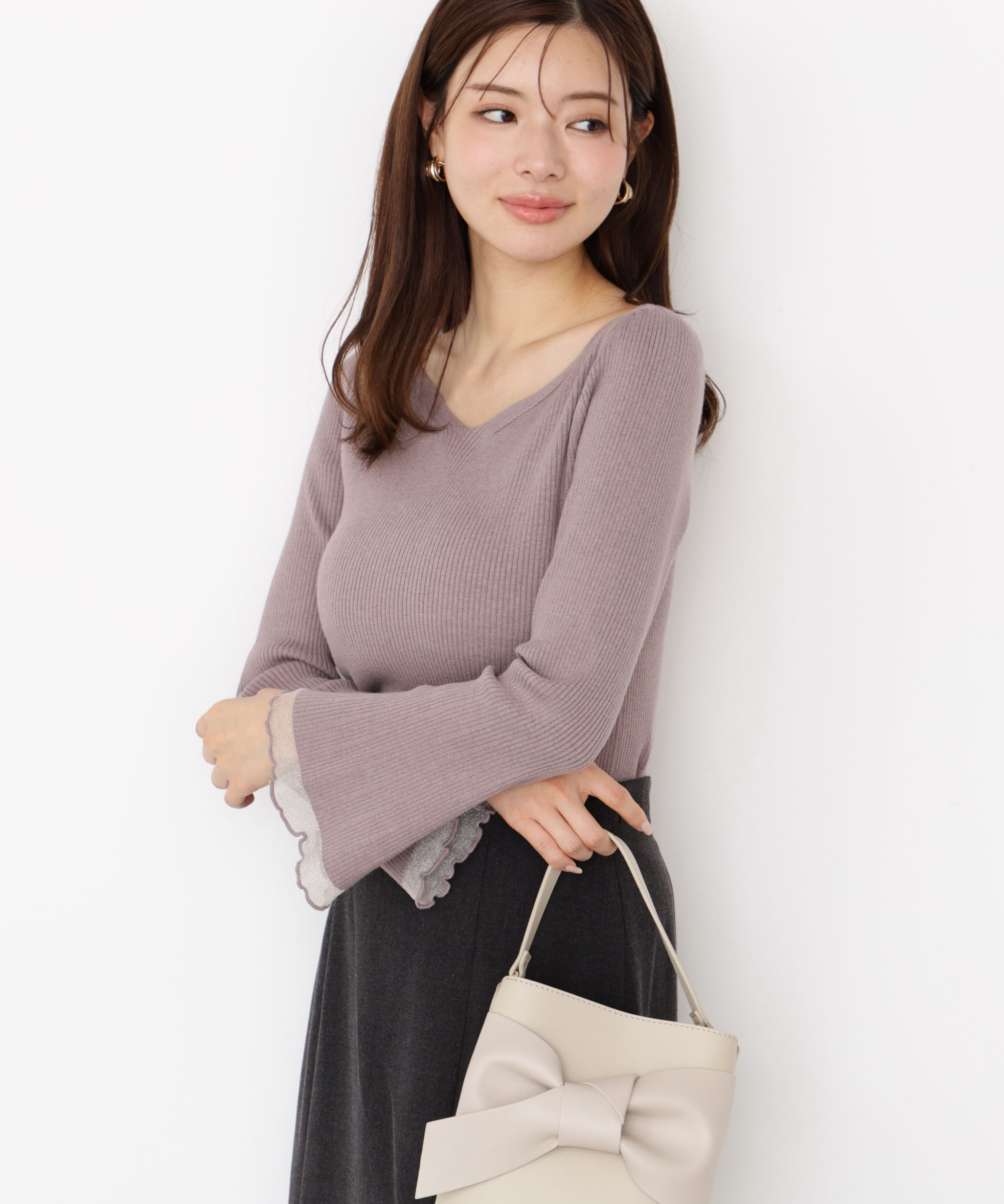 PROPORTION BODY DRESSING「＜ハンドウォッシャブル＞ハートネック部分シアースリーブニット 25AW」|ニット・セーター|