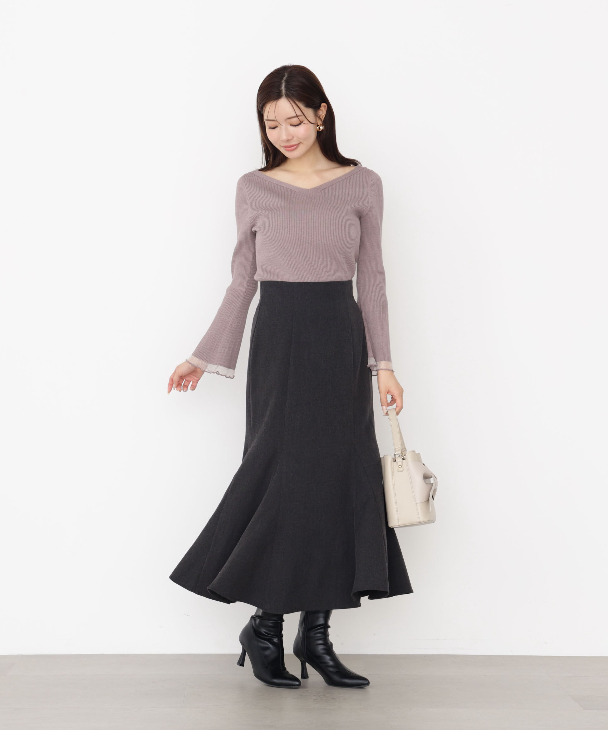 PROPORTION BODY DRESSING「＜ハンドウォッシャブル＞ハートネック部分シアースリーブニット 25AW」|ニット・セーター|