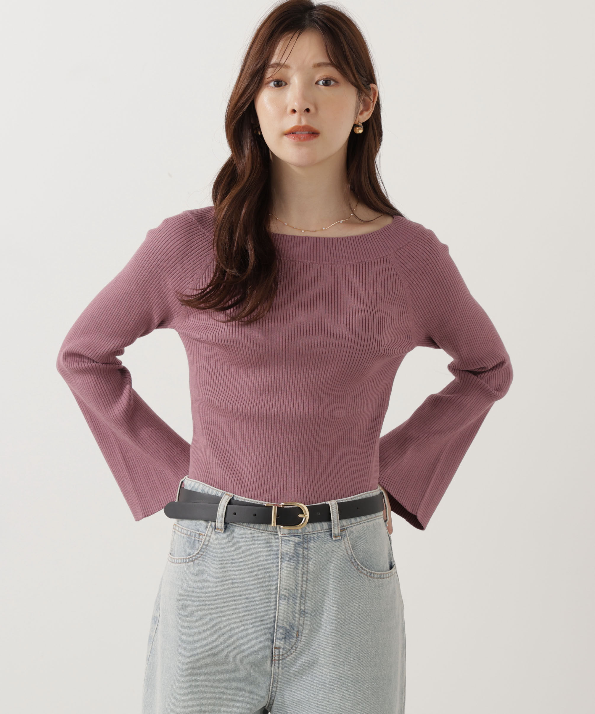 PROPORTION BODY DRESSING「＜ウォッシャブル＞フレアスリーブオフショルニット」|ニット・セーター|ピンク