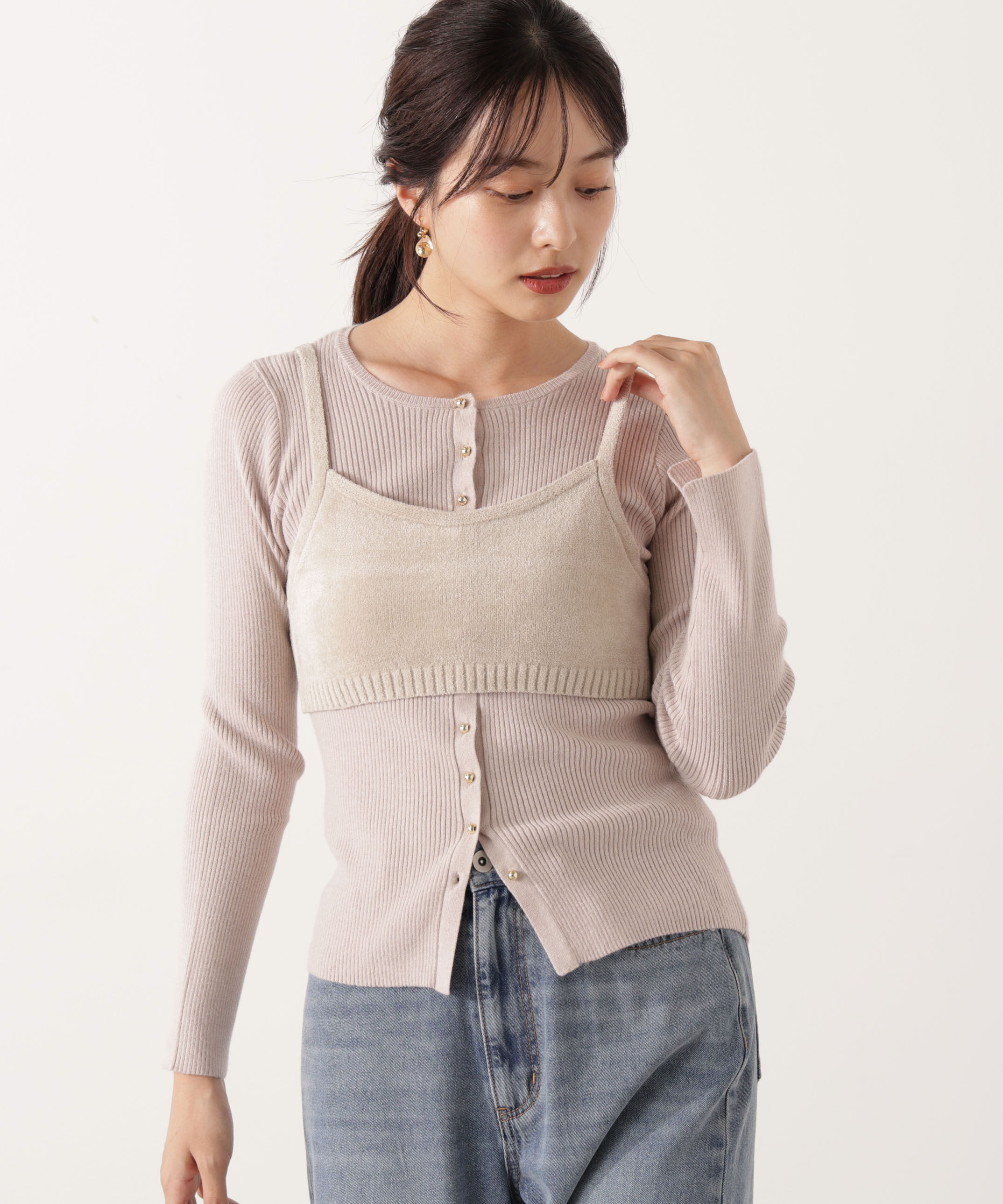 PROPORTION BODY DRESSING「レイヤードキャミ付ニット 25AW」|ニット・セーター|