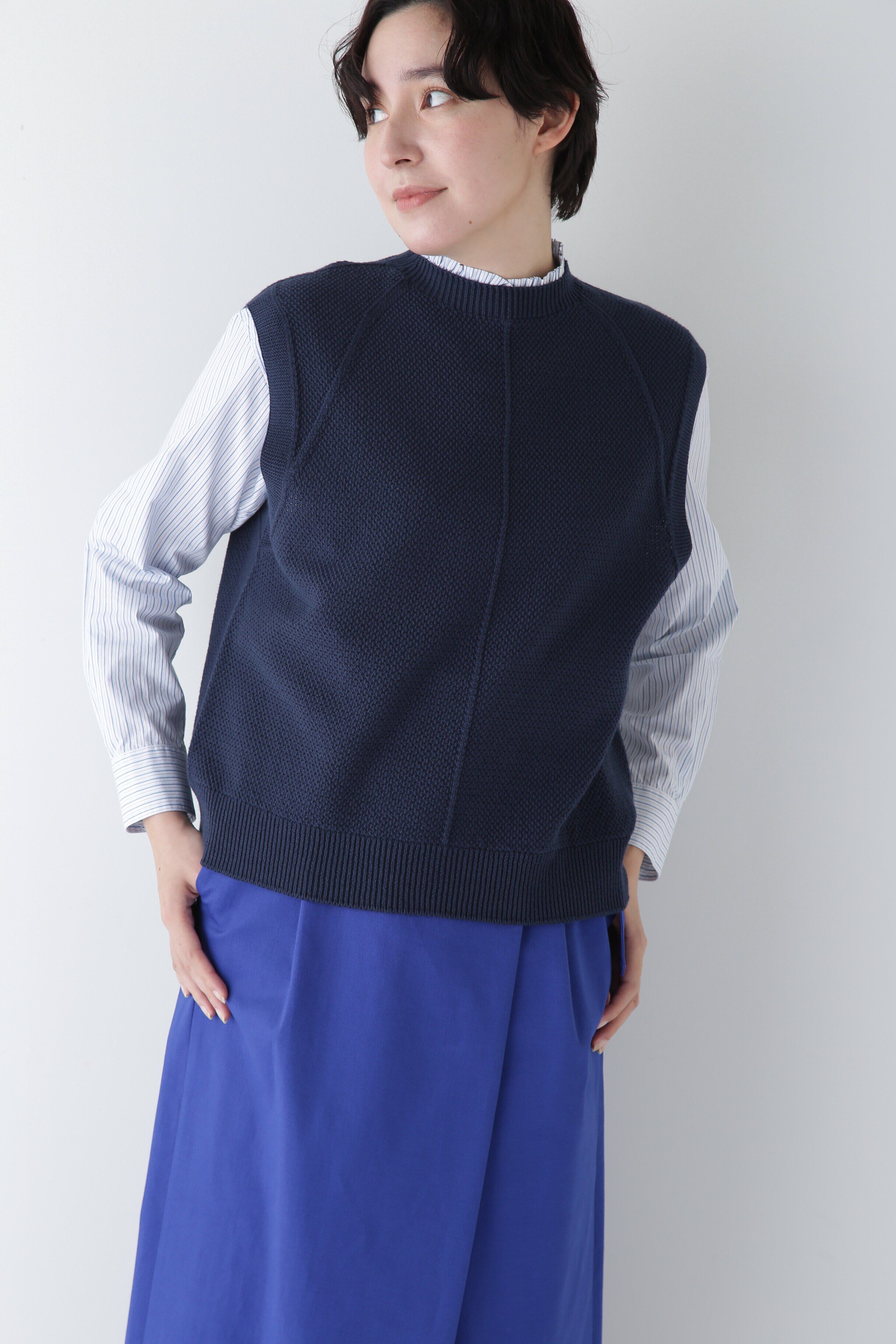  「◆【ウォッシャブル】コットンポリエステルリンクスベスト」|ニット・セーター|ネイビー