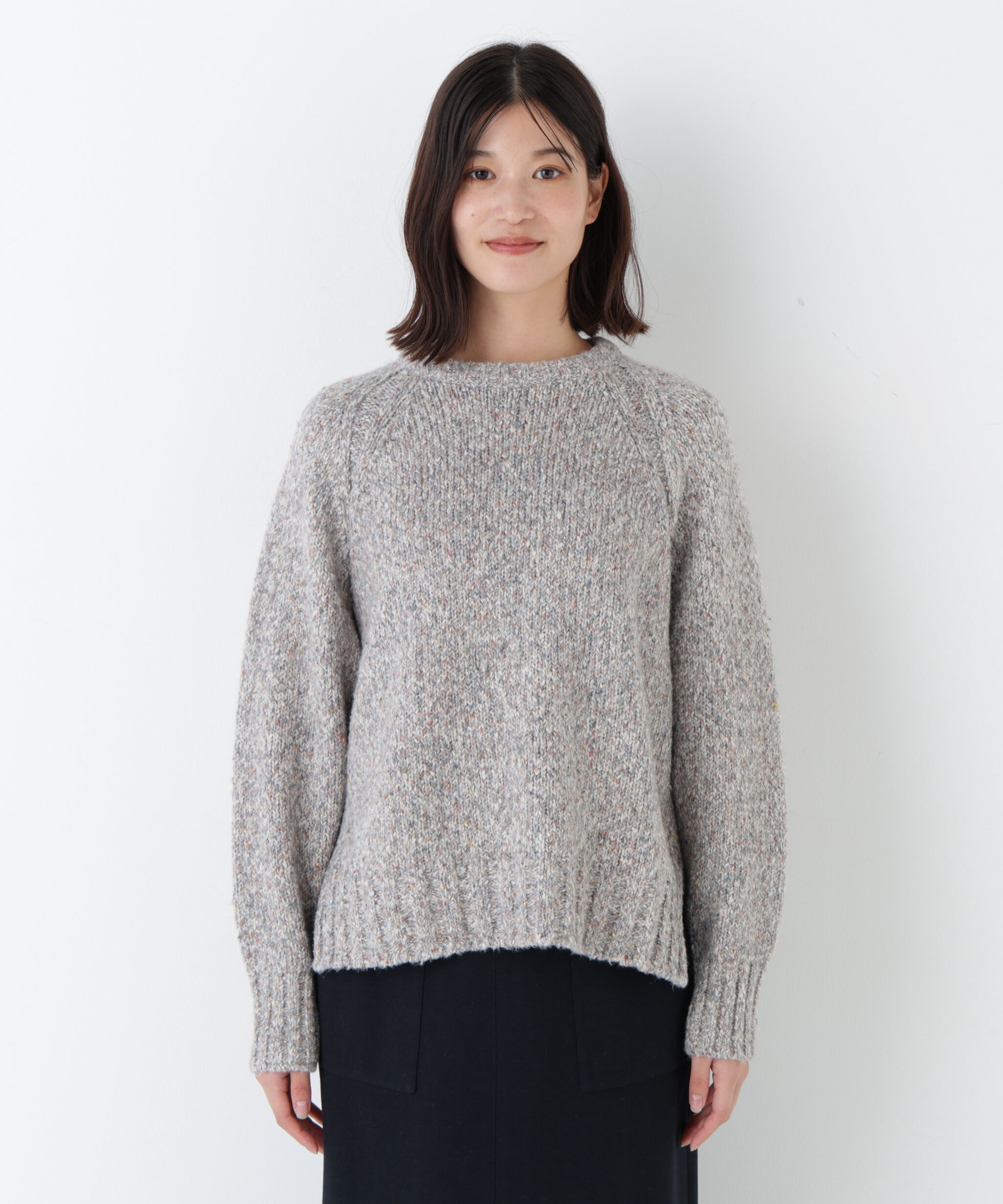  「◆ＭＩＸヤーンクルーネックラグランプルオーバー」|ニット・セーター|