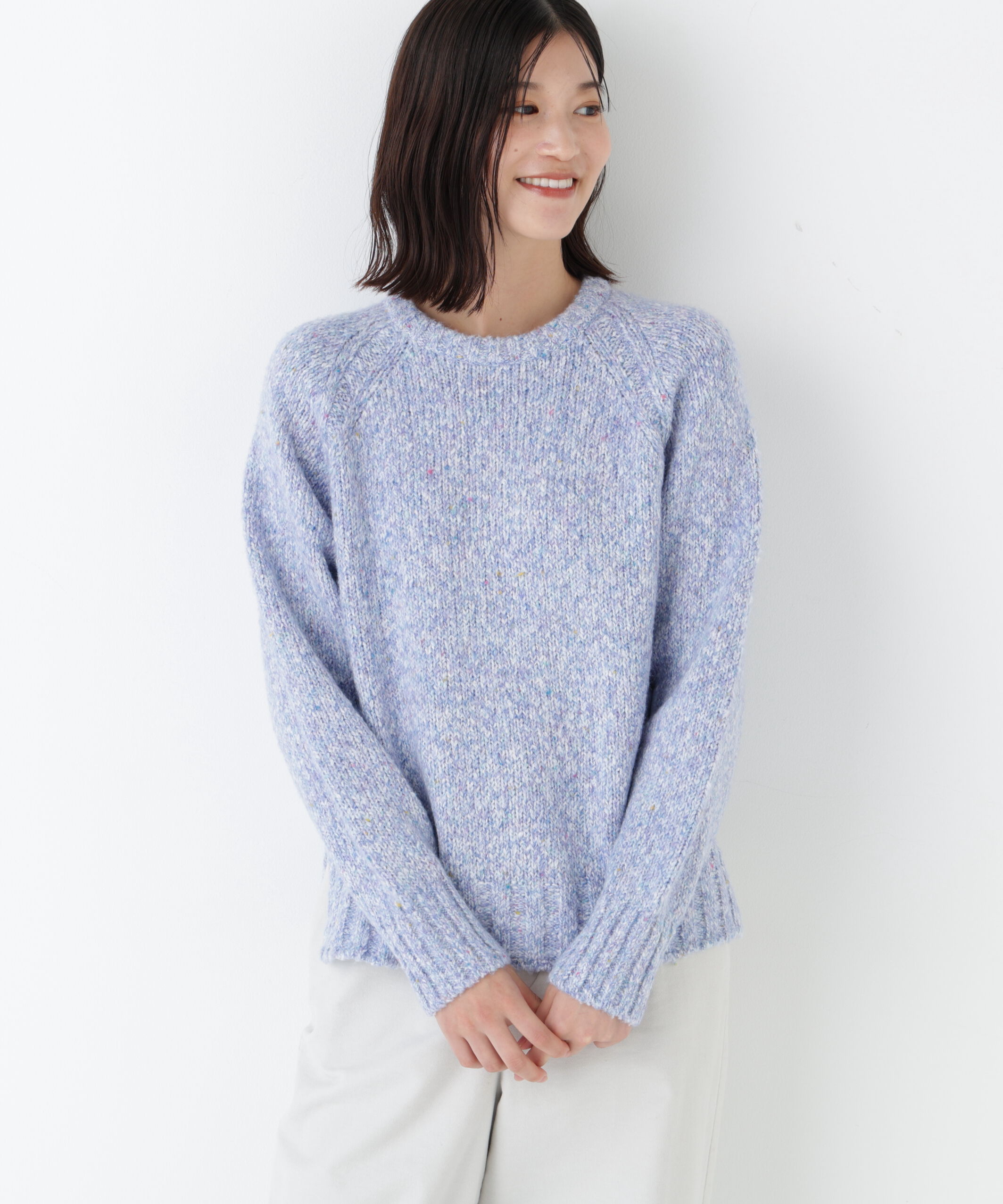  「◆ＭＩＸヤーンクルーネックラグランプルオーバー」|ニット・セーター|ラベンダー