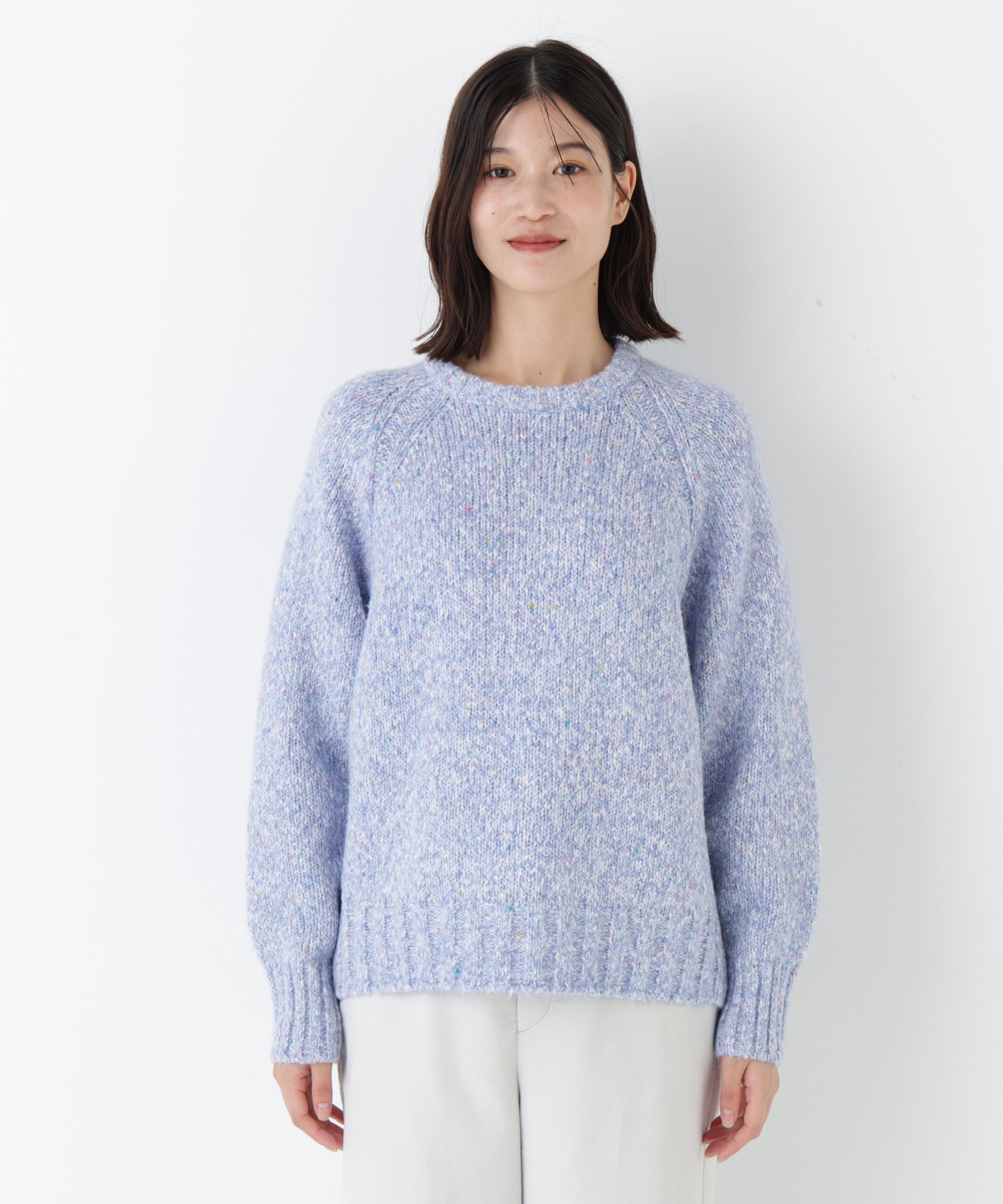  「◆ＭＩＸヤーンクルーネックラグランプルオーバー」|ニット・セーター|