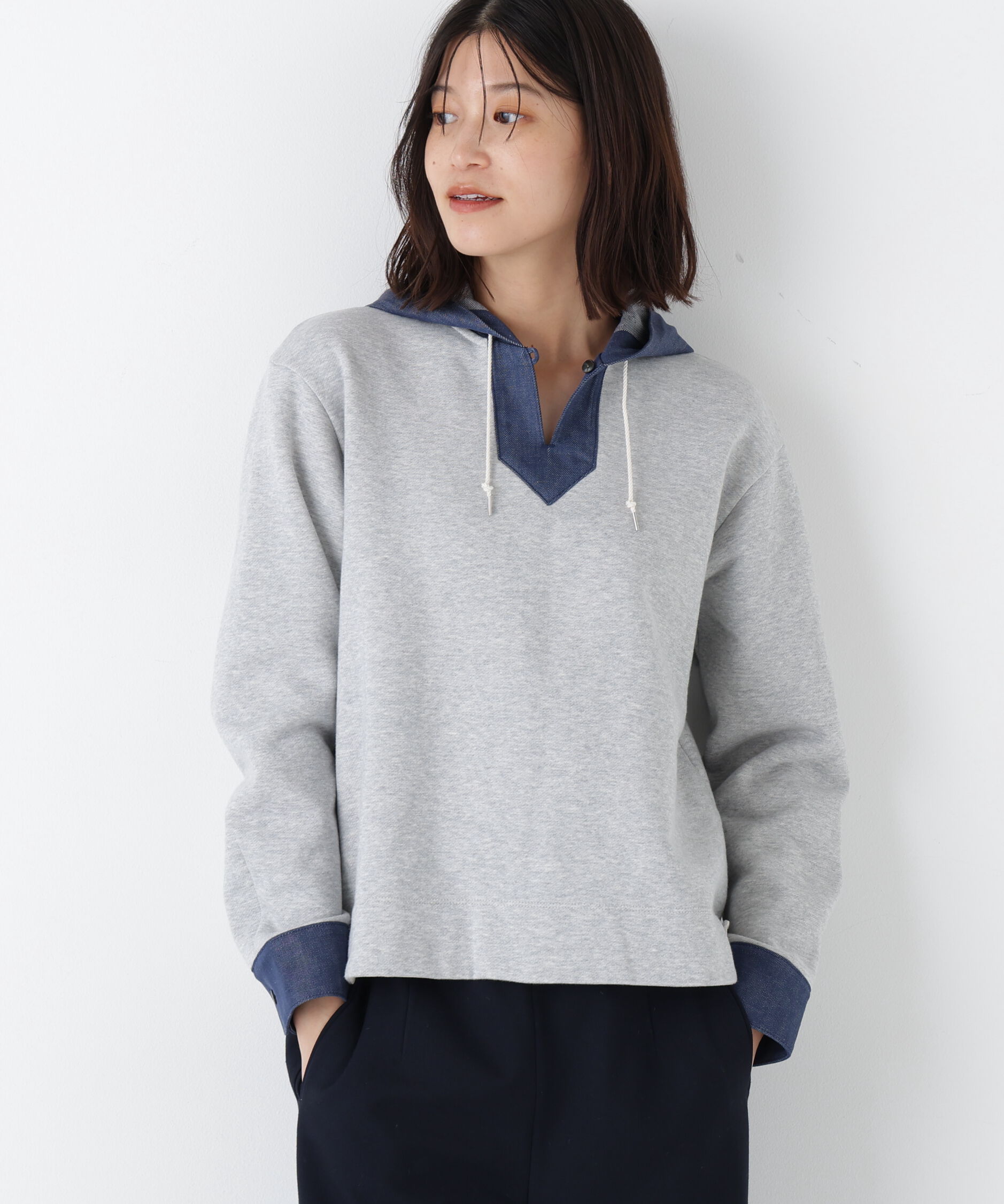  「◆デニムドッキングフーディープルオーバー」|Tシャツ・カットソー|