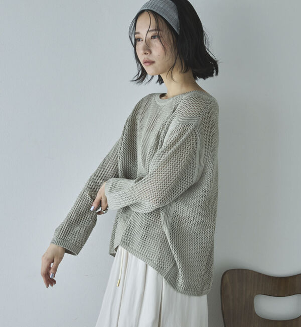 Doux archives「透かし柄メッシュニット」|ニット・セーター|GRAY
