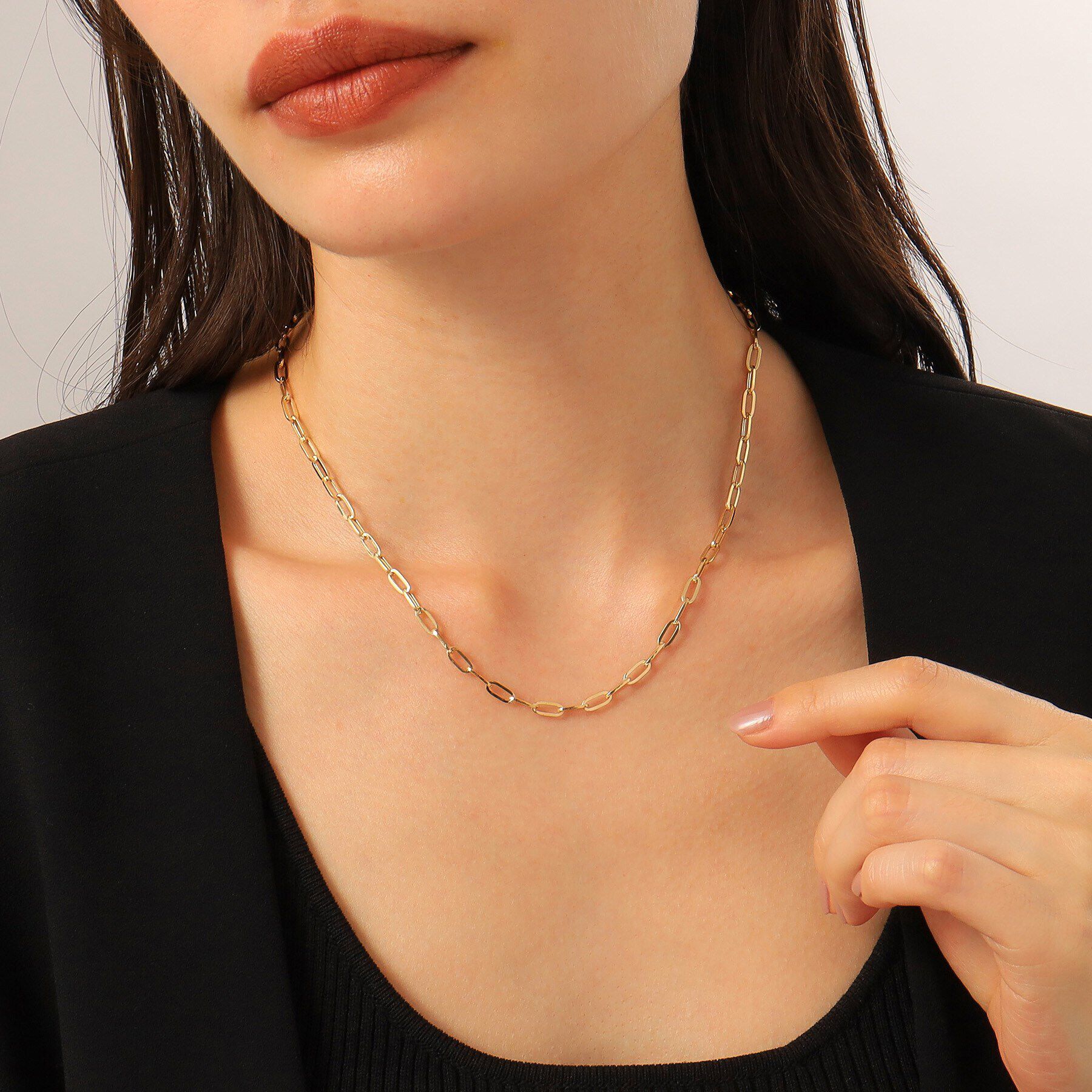 COCOSHNIK「K18中空プリムケーブルチェーンロング ネックレスＬ（43cm）」|ネックレス|