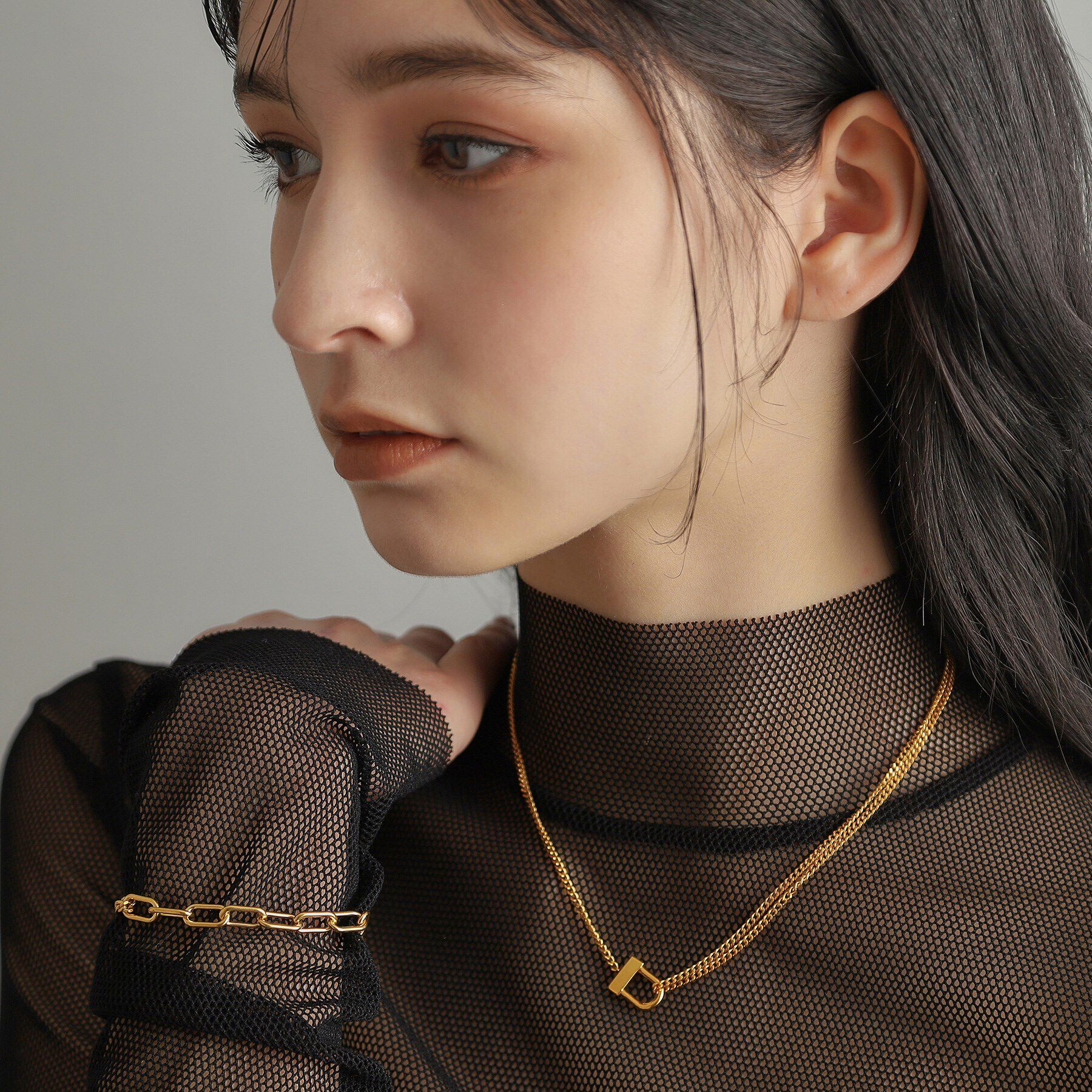 COCOSHNIK ONKITSCH「シルバー ロックモチーフ ドレープネックレス GP」|ネックレス|