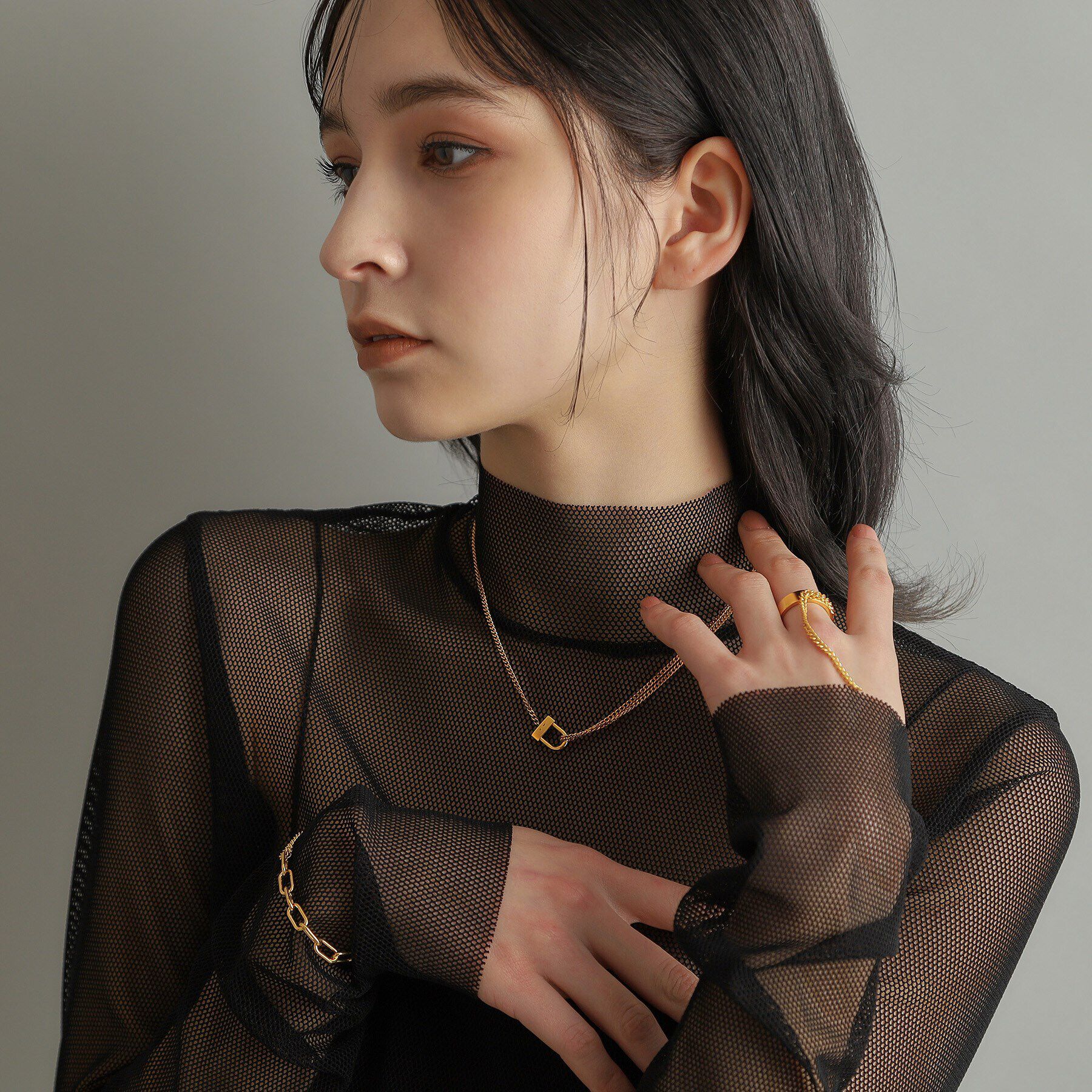 COCOSHNIK ONKITSCH「シルバー ロックモチーフ ドレープネックレス GP」|ネックレス|