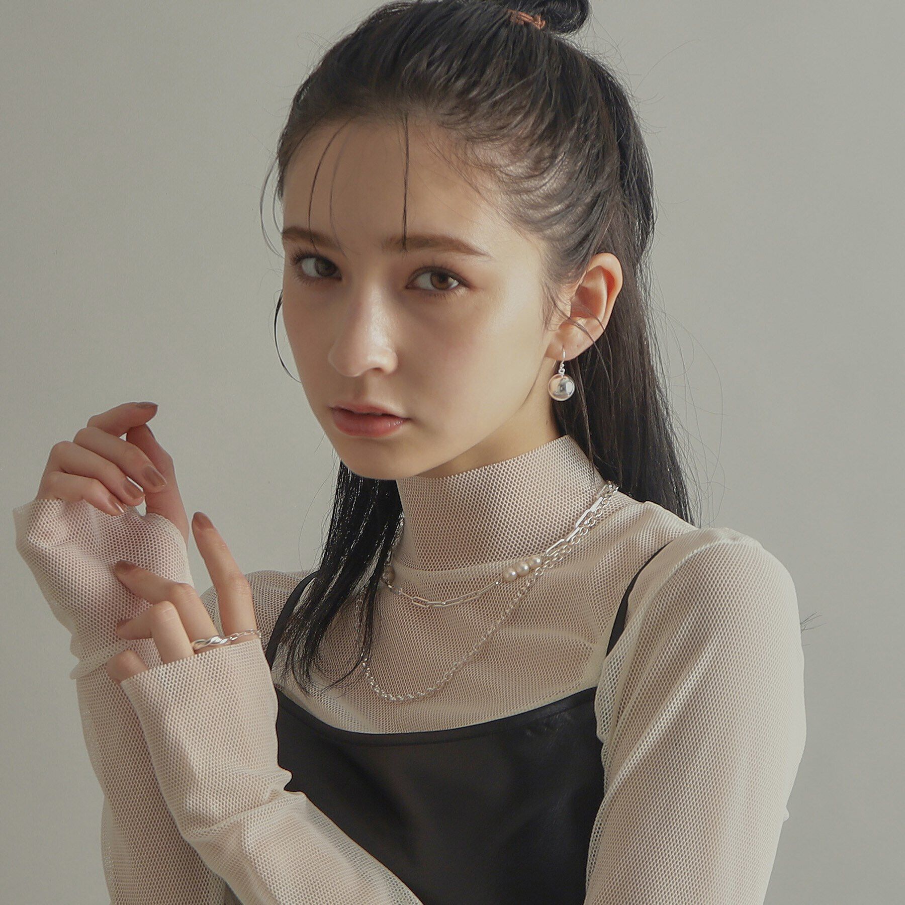 COCOSHNIK ONKITSCH「シルバー フラットケーブルチェーン パールステーションネックレス」|ネックレス|