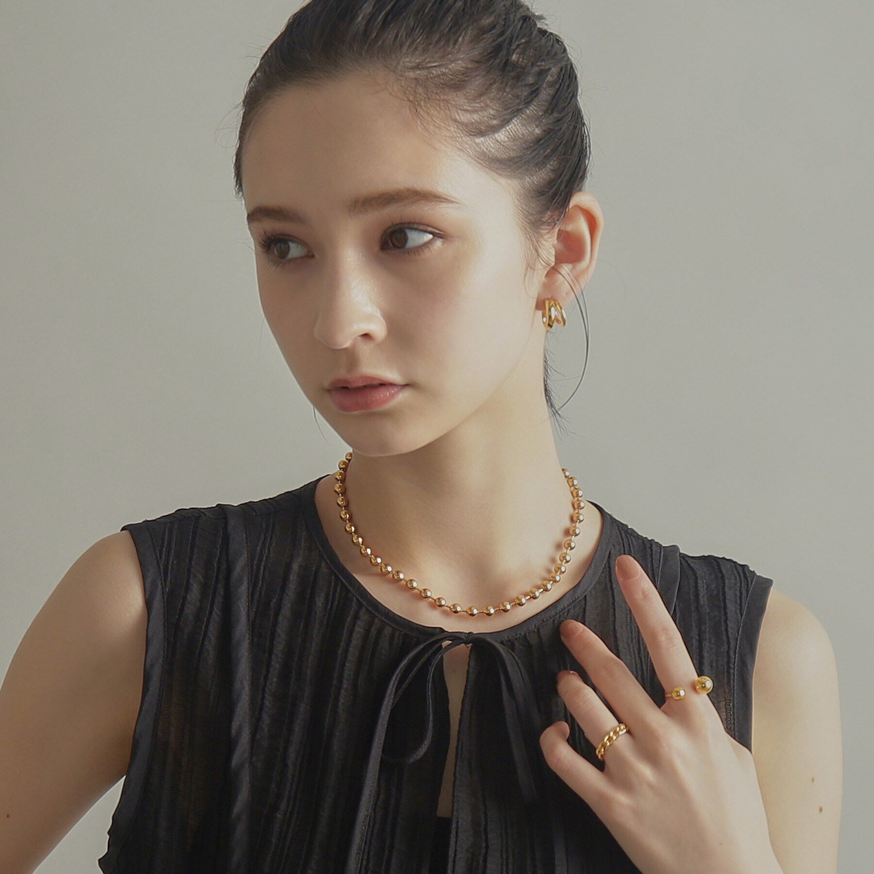 COCOSHNIK ONKITSCH「シルバー デザインチェーン ボールネックレスL GP」|ネックレス|