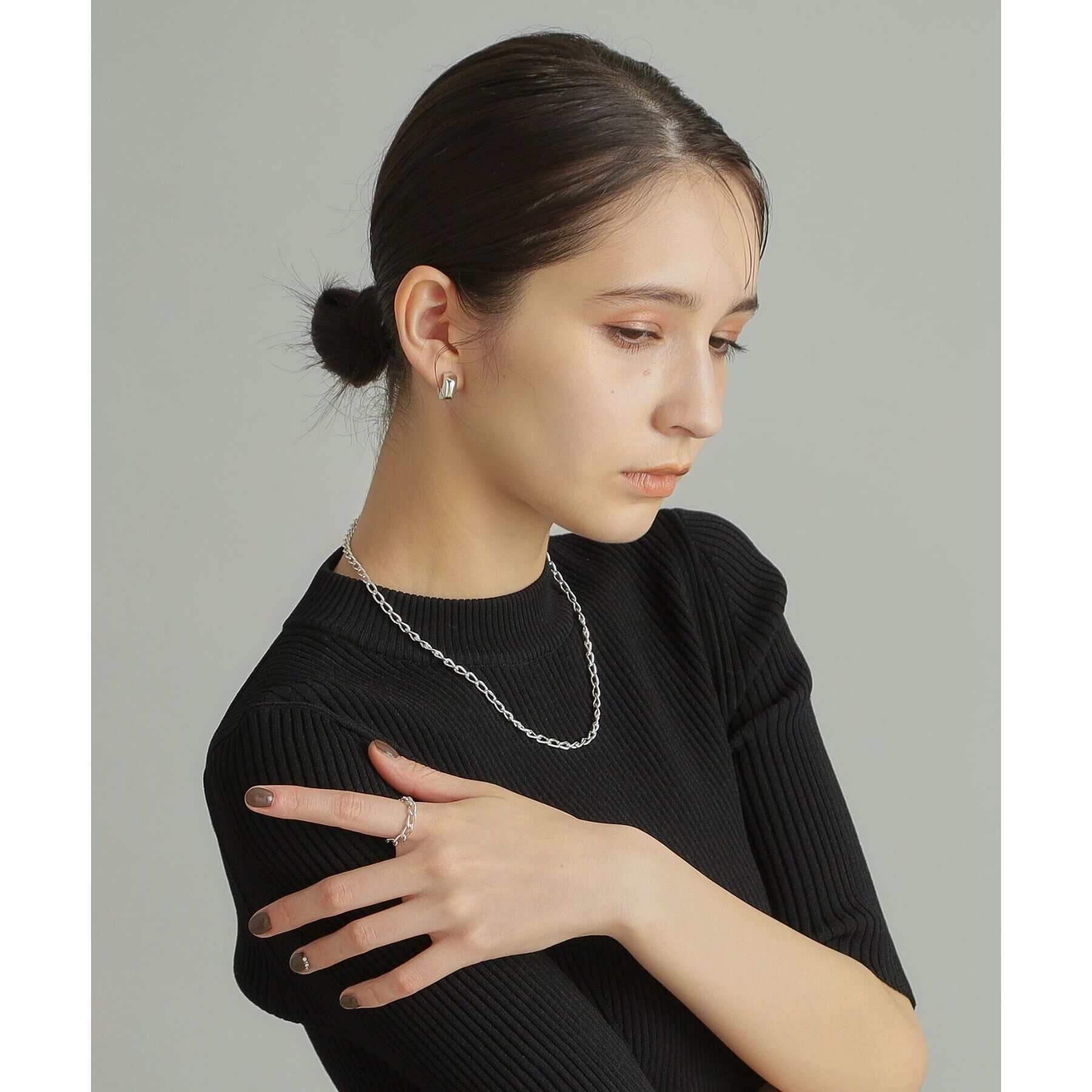 COCOSHNIK ONKITSCH「シルバー デザインチェーン ロングカーブネックレス」|ネックレス|