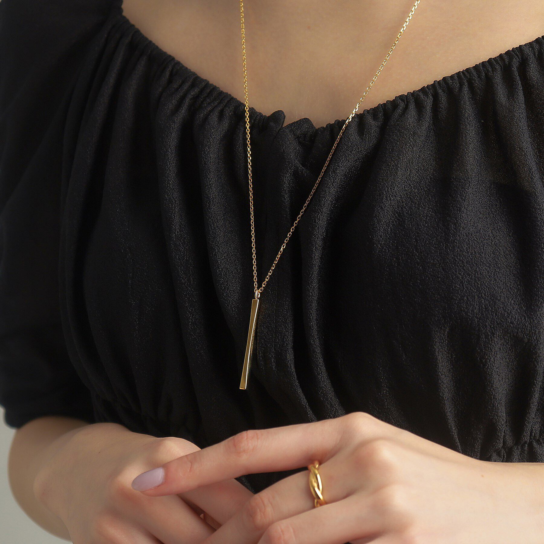 COCOSHNIK ONKITSCH「シルバー スロープカットバーネックレス GP」|ネックレス|