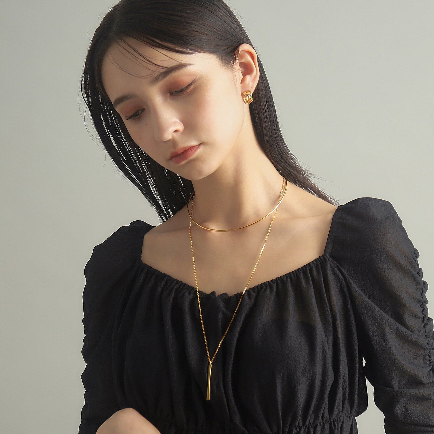 COCOSHNIK ONKITSCH「シルバー スロープカットバーネックレス GP」|ネックレス|