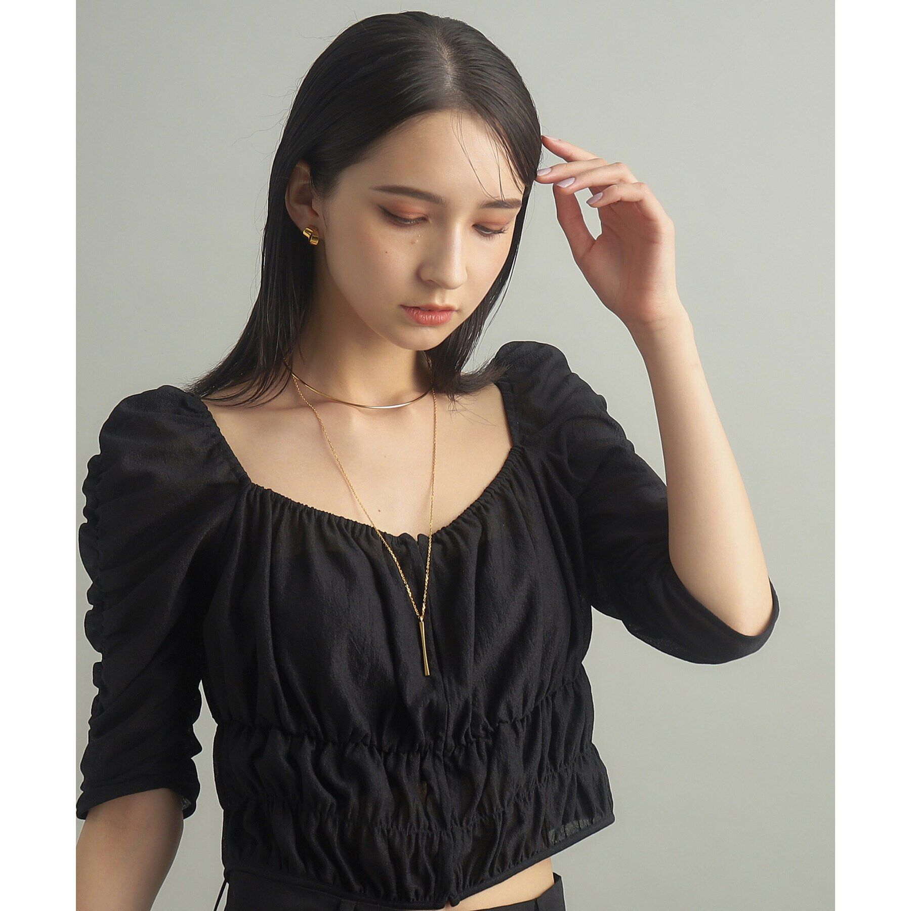 COCOSHNIK ONKITSCH「シルバー スロープカットバーネックレス GP」|ネックレス|