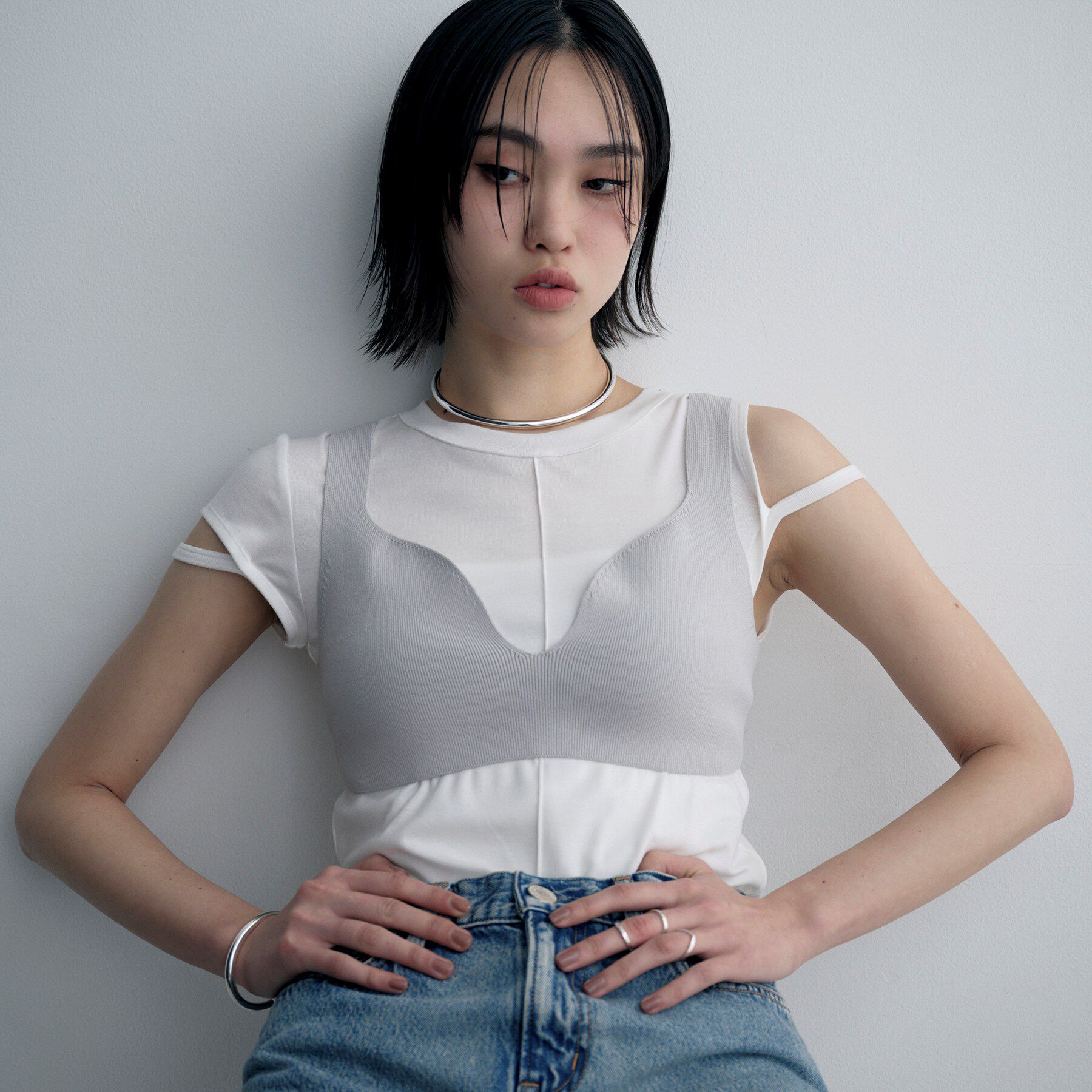 COCOSHNIK ONKITSCH「シルバー ホロウフレキシブルチョーカーL」|ネックレス|