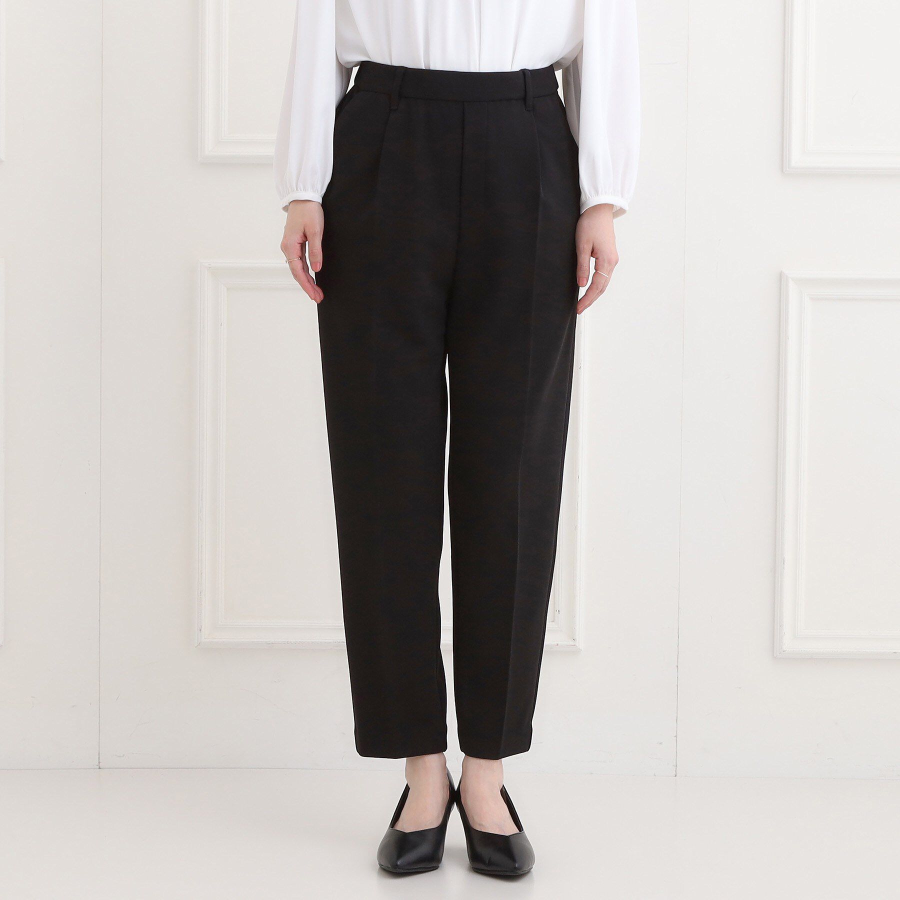 SHOO･LA･RUE「【洗濯機可/セットアップ可/S-3L】きちんと楽に。カットジョーゼット テーパードパンツ」|その他|