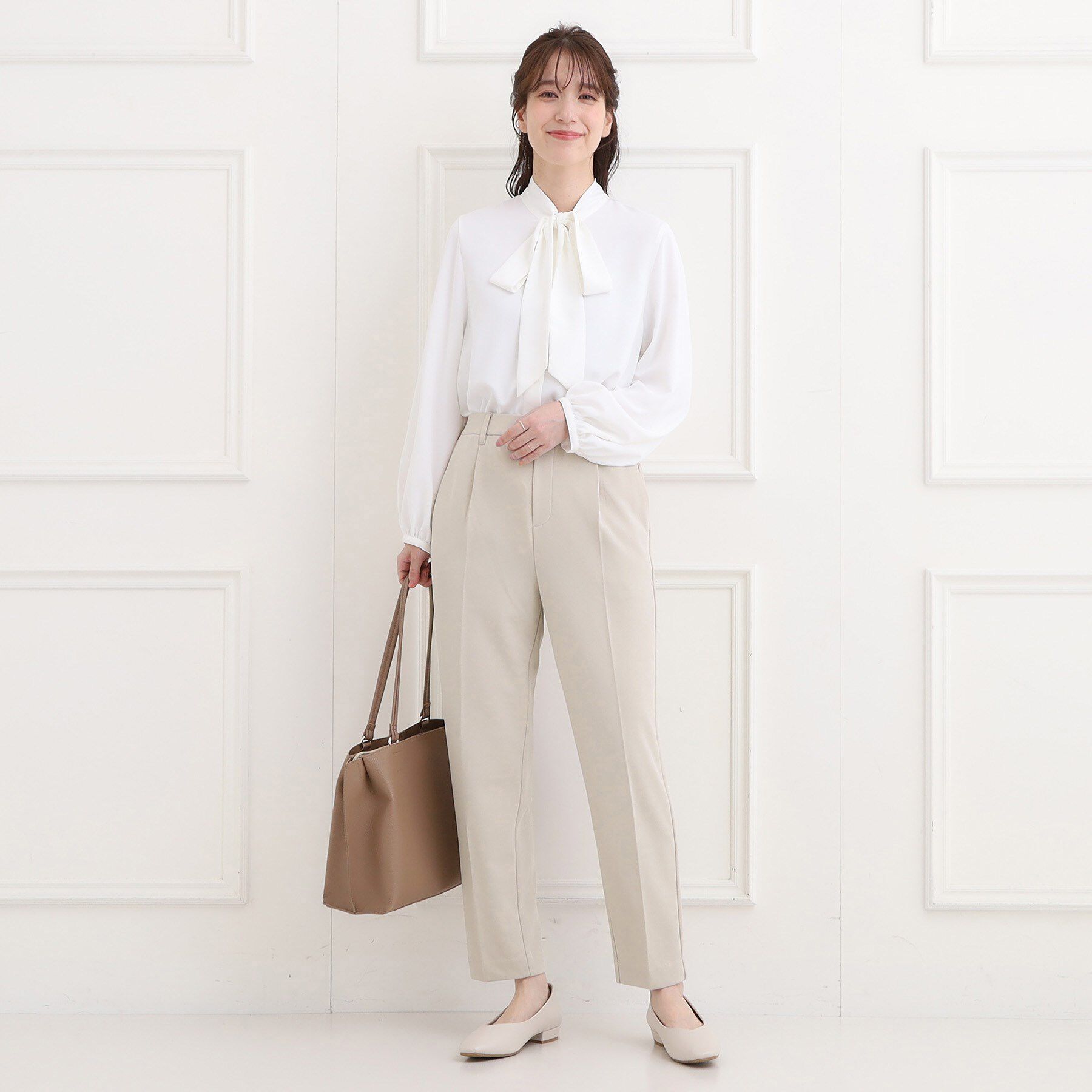 SHOO･LA･RUE「【洗濯機可/セットアップ可/S-3L】きちんと楽に。カットジョーゼット テーパードパンツ」|その他|