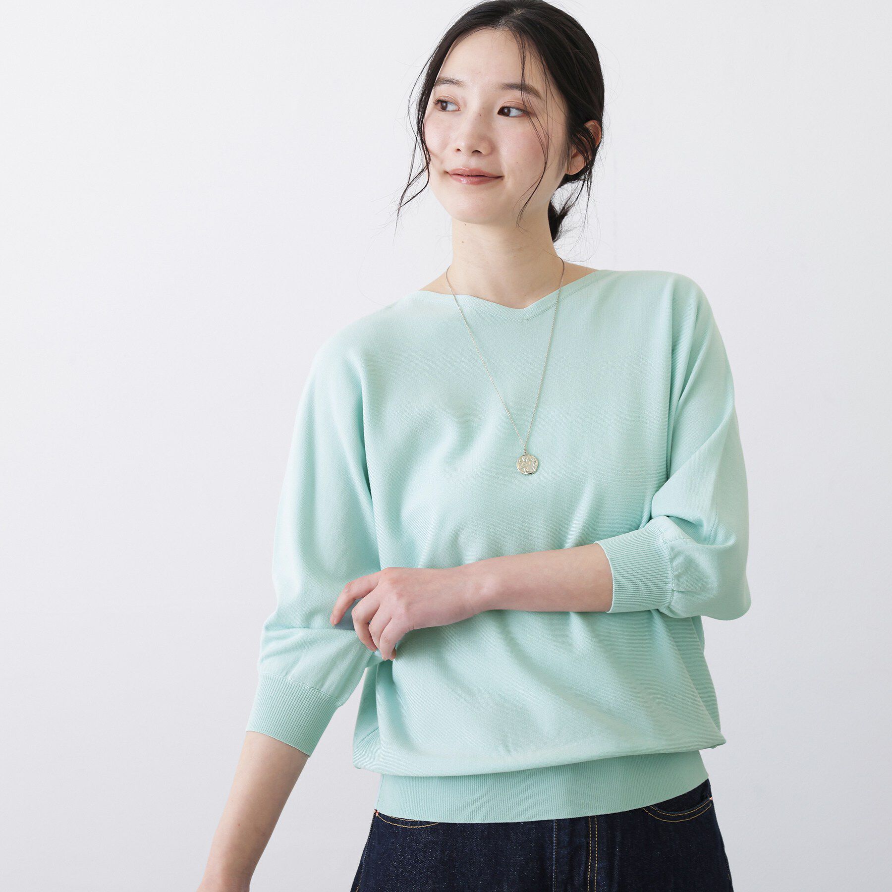 Dessin「【洗える】後ろボタンニットプルオーバー七分袖」|ニット・セーター|