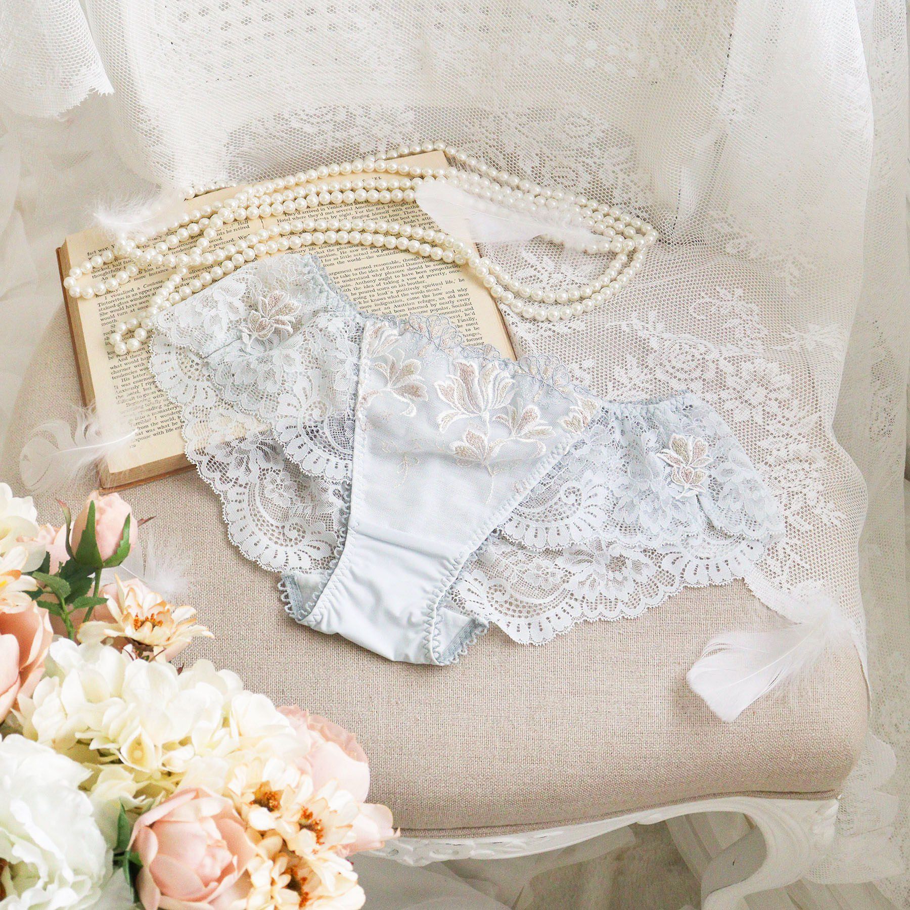 Risa Magli「リーゼル レースショーツ」|インナー|サックスブルー(09