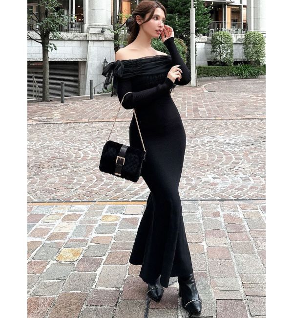 RESEXXY「【骨格ウェーブ向け】ドッキングオフショルリボンワンピース」|ワンピース|