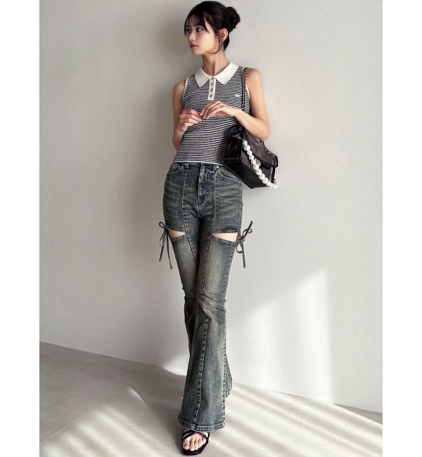 RESEXXY「【追加生産分】カットアウトリボンデニムパンツ」|デニム|