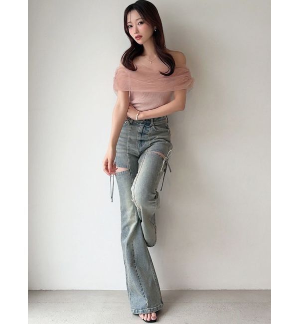 RESEXXY「【追加生産分】カットアウトリボンデニムパンツ」|デニム|