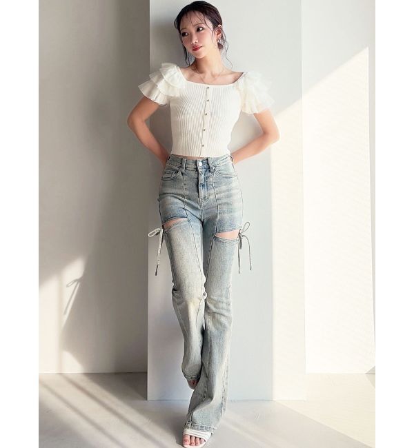 RESEXXY「【追加生産分】カットアウトリボンデニムパンツ」|デニム|