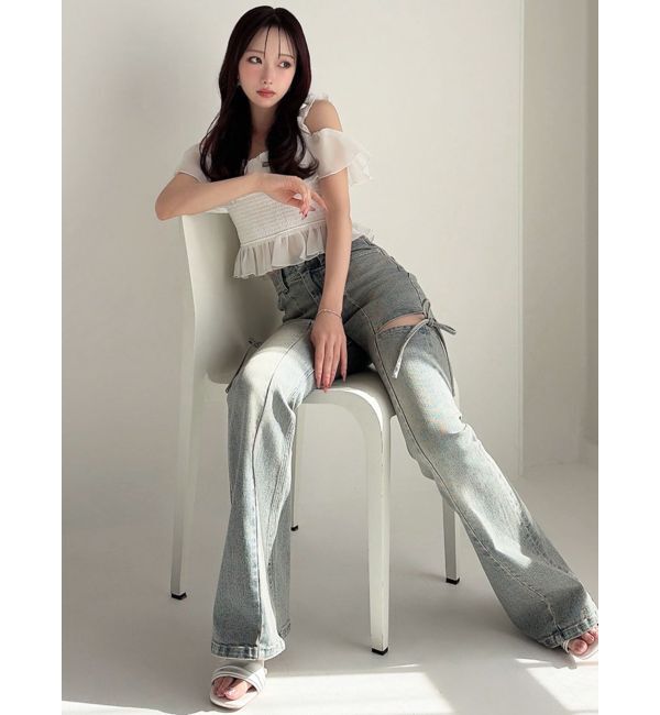 RESEXXY「【追加生産分】カットアウトリボンデニムパンツ」|デニム|