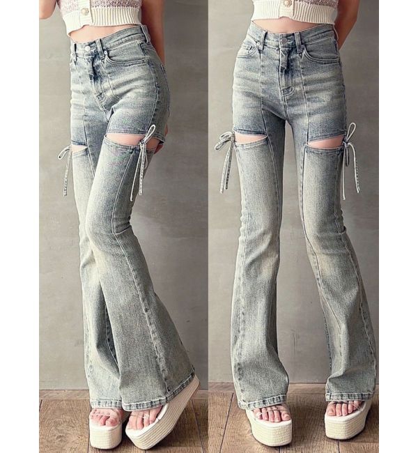 RESEXXY「【追加生産分】カットアウトリボンデニムパンツ」|デニム|アイスブルー