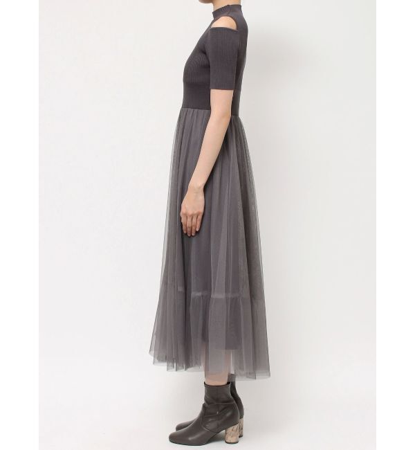 MERCURYDUO「チュールドッキングオープンショルダーワンピース」|ワンピース|