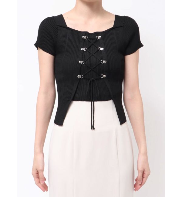 MERCURYDUO「レイヤードライクレースアップニット」|ニット・セーター|