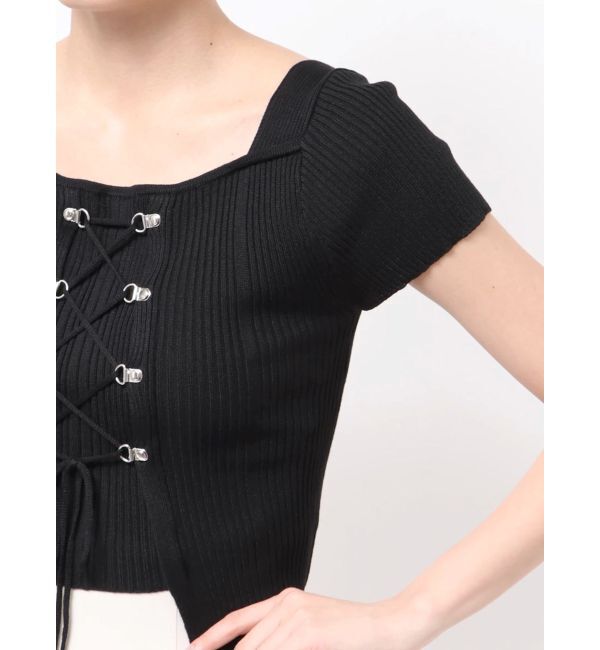 MERCURYDUO「レイヤードライクレースアップニット」|ニット・セーター|