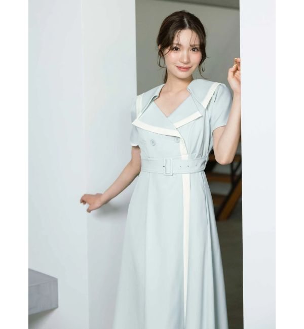 MERCURYDUO「バイカラーハーフスリーブトレンチフレアワンピース」|ワンピース|